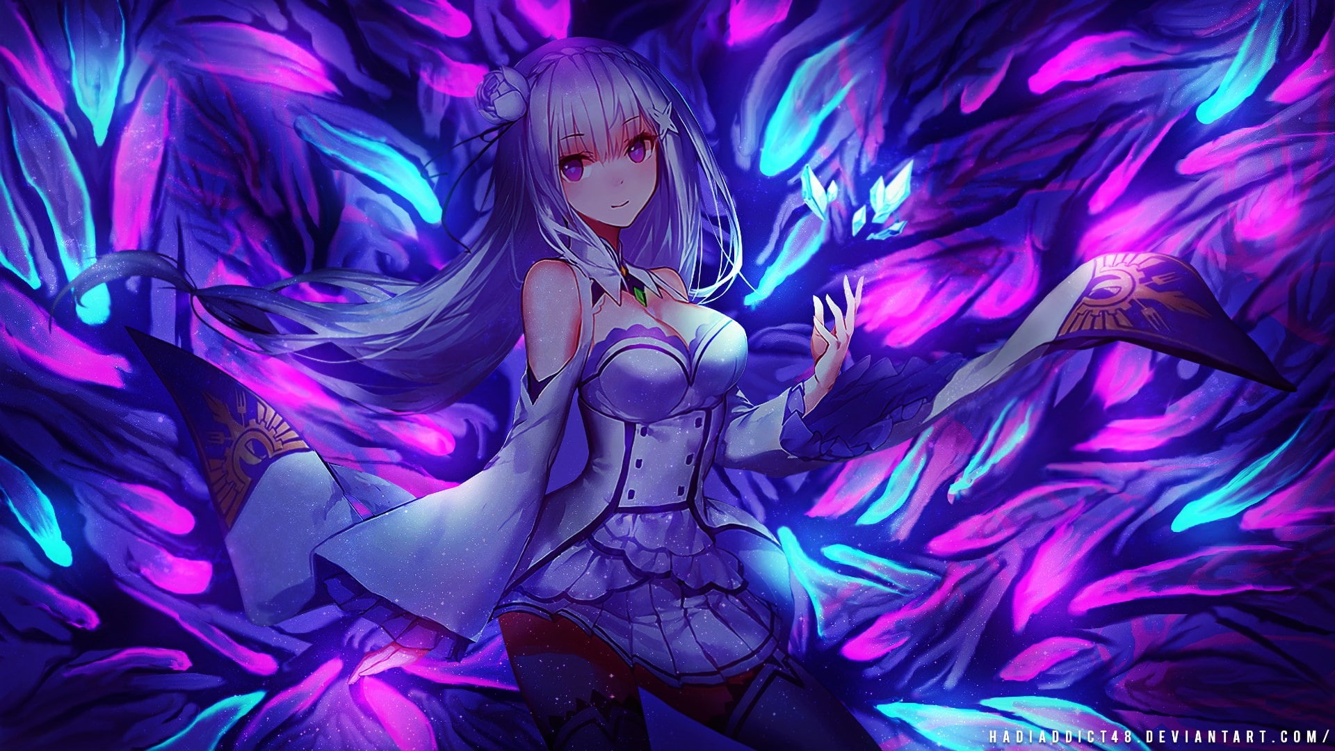 indoors, clothing, young adult, fashion, women, dark, rezero starting life in another world, young women, beauty, females, beautiful woman, purple, hair, HD Wallpaper