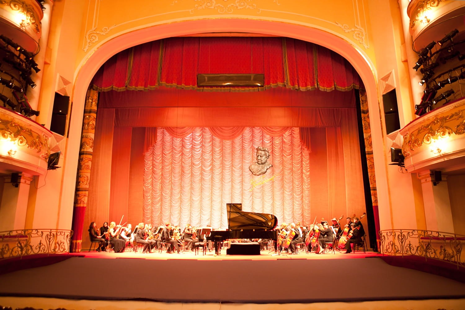 concert, chair, music, ornate, built structure, indoors, theater, piano, orchestra, 2011, illuminated, Ufa, seat, performance, show, musical, inside, wealth, HD Wallpaper