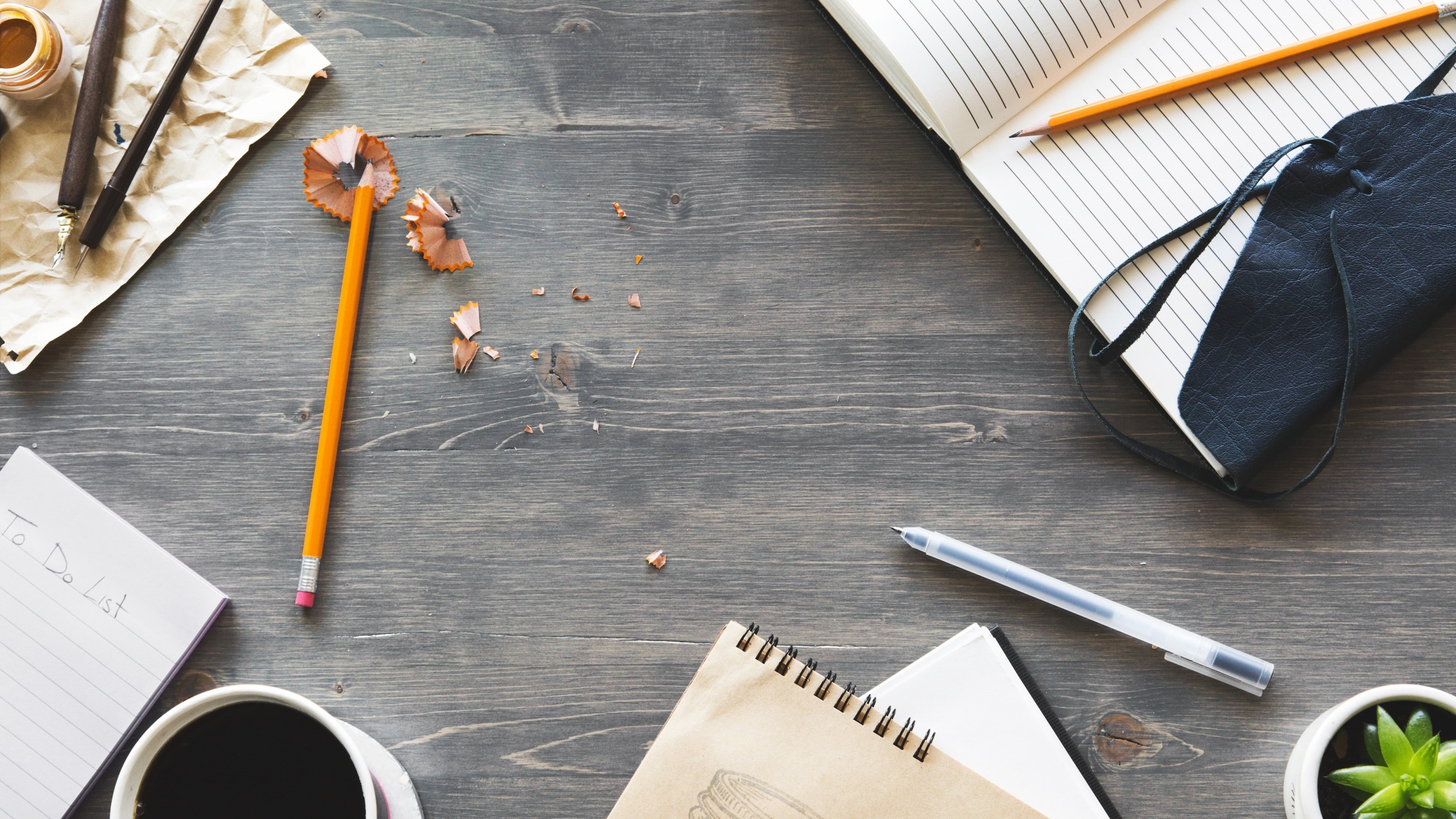 4K, 4k, notebook, writing tools, pencil, table, HD Wallpaper