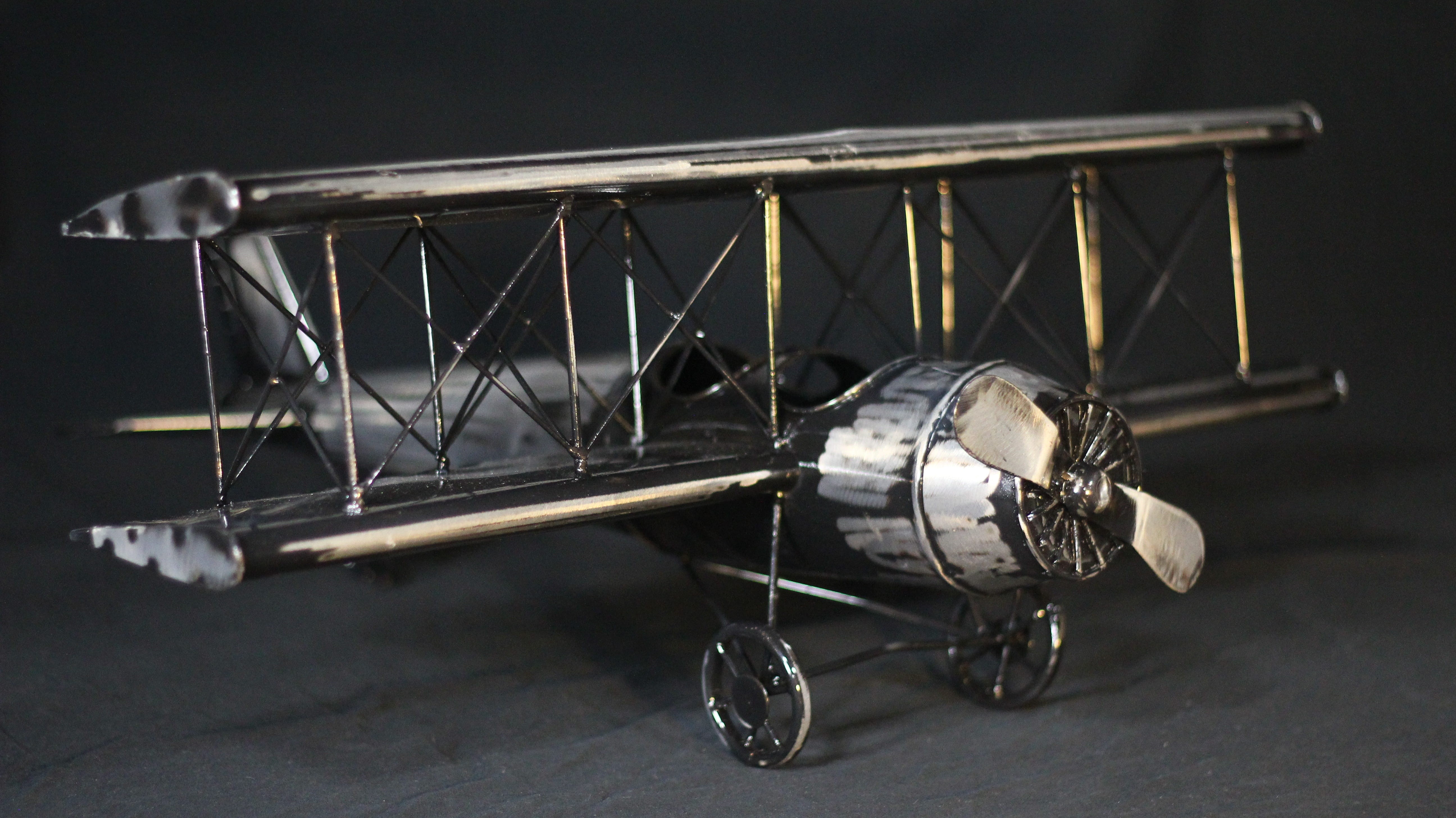 5K, no people, fly, Airplane, Biplane, obsolete, black background, single object, cart, man made, Model, scale, close-up, history, Toy, absence, cut out, HD Wallpaper