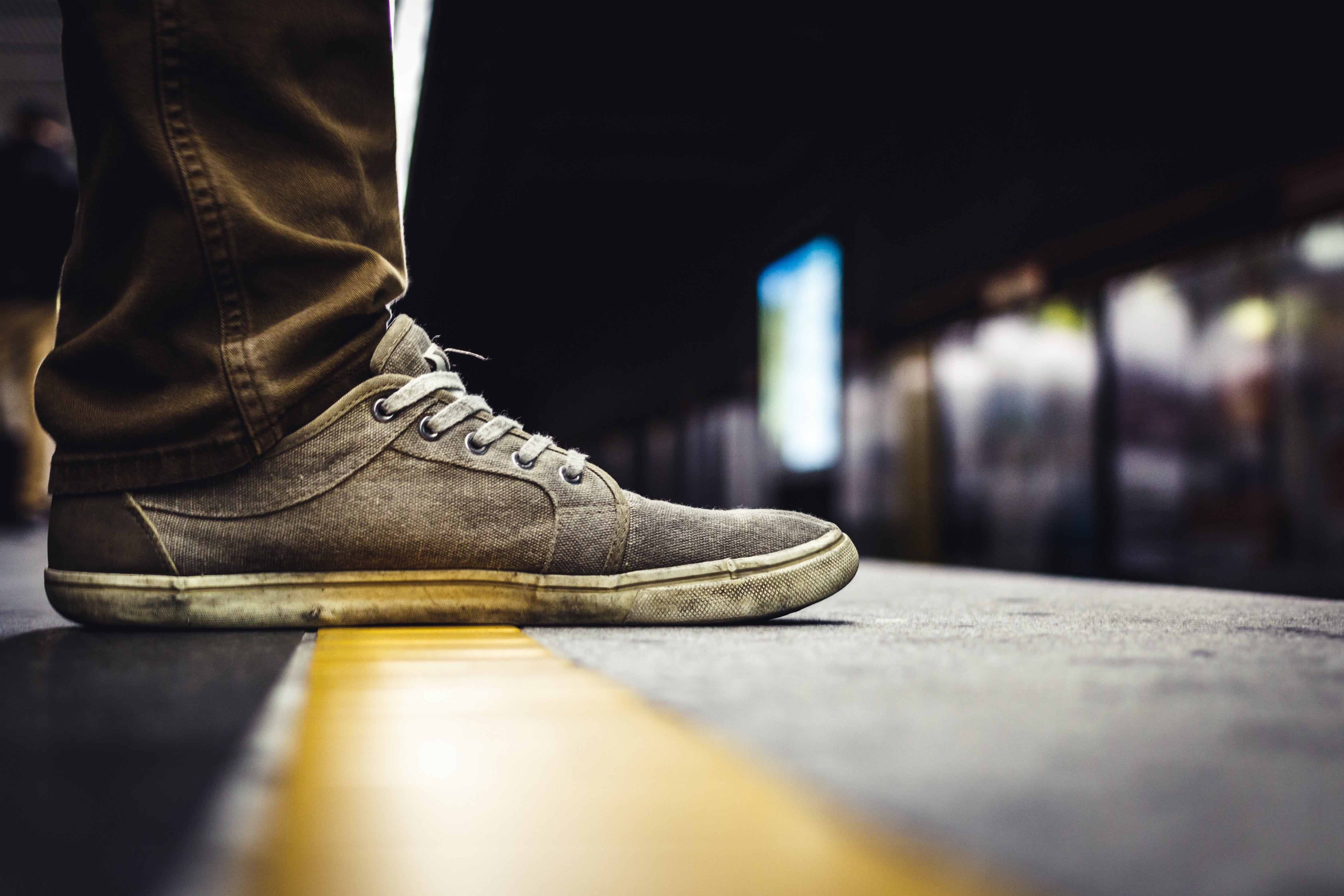 relaxation, surface level, black, person, adult, leather, transportation, concrete, sneakers, selective, low section, one person, wearing, metro, human limb, HD Wallpaper