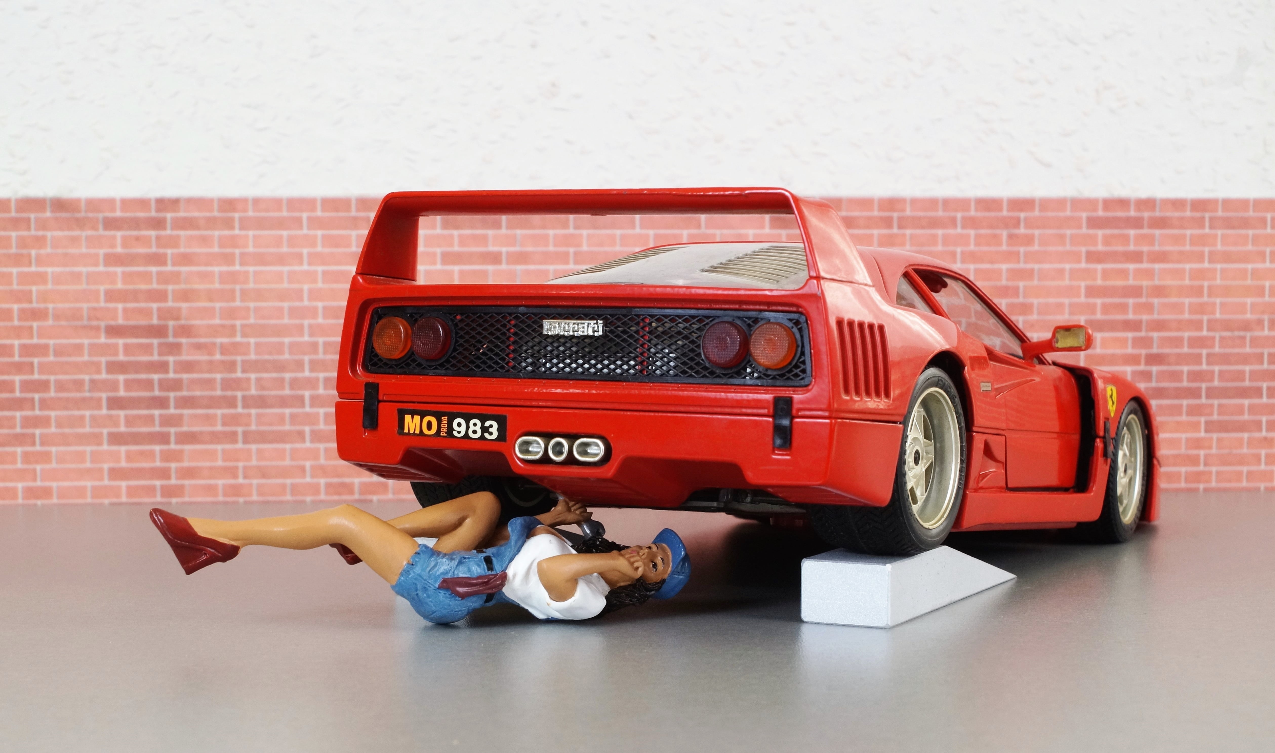 humor, indoors, full length, motorsport, ferrari, rarity, sitting, classic, toys, car, fire engine, nostalgic, wall, firefighter, workshop, automotive, HD Wallpaper