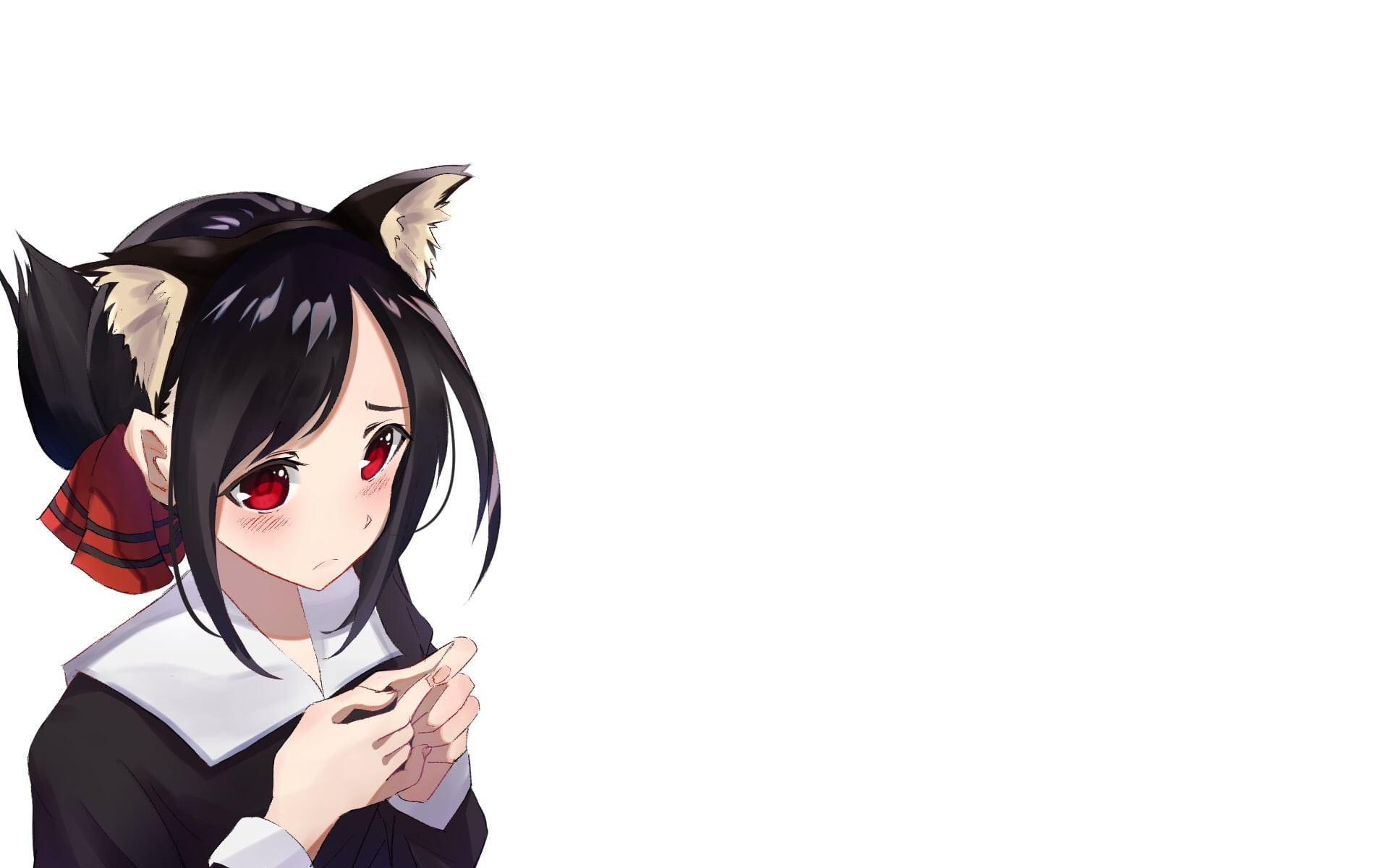 simple background, Kaguya-Sama: Love is War, animal ears, anime, Kaguya Shinomiya, red eyes, white background, 1080P, anime girls, HD Wallpaper