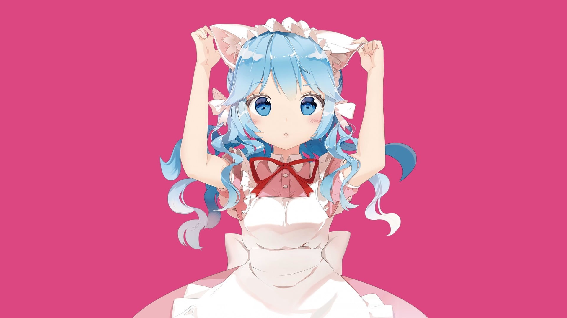 studio shot, maid, representation, colored background, emotion, pink background, simple background, child, anime girls, body part, human representation, HD Wallpaper