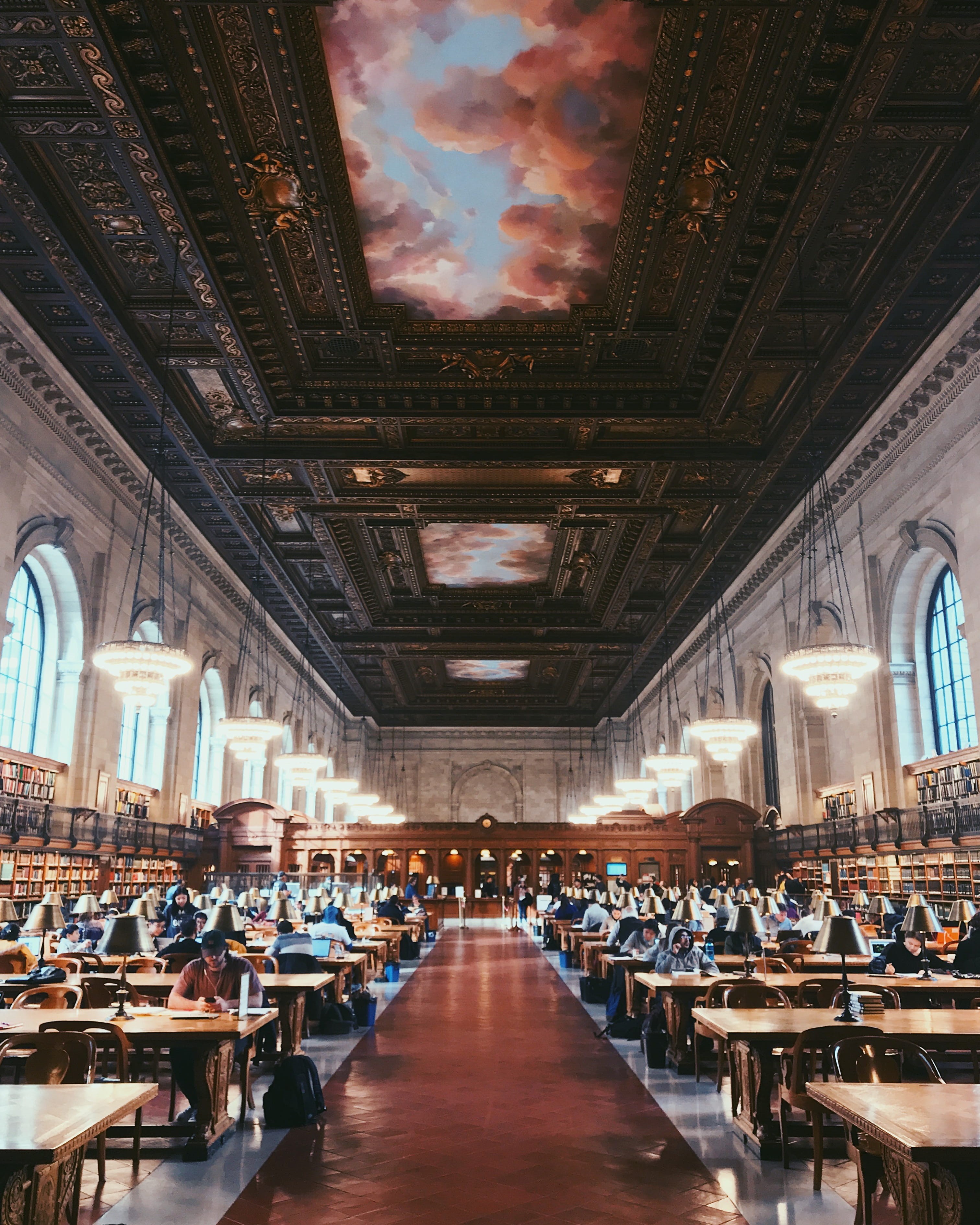 spirituality, new york public library - stephen a. schwarzman building, illuminated, chair, ceiling, people, indoors, seat, decor, ballroom, gray, sitting, Phone HD Wallpaper