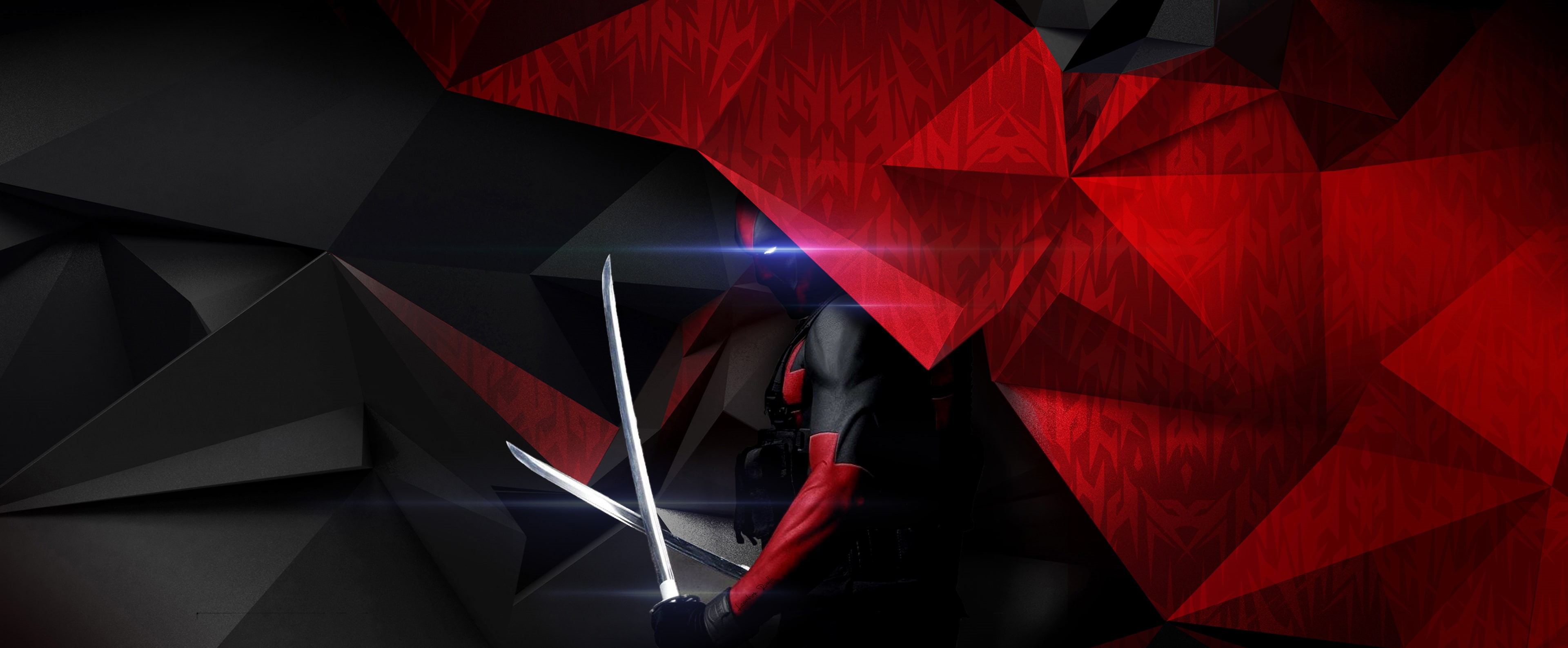 Artwork, Dark background, 4K, Red, Abstract, Deadpool, HD Wallpaper