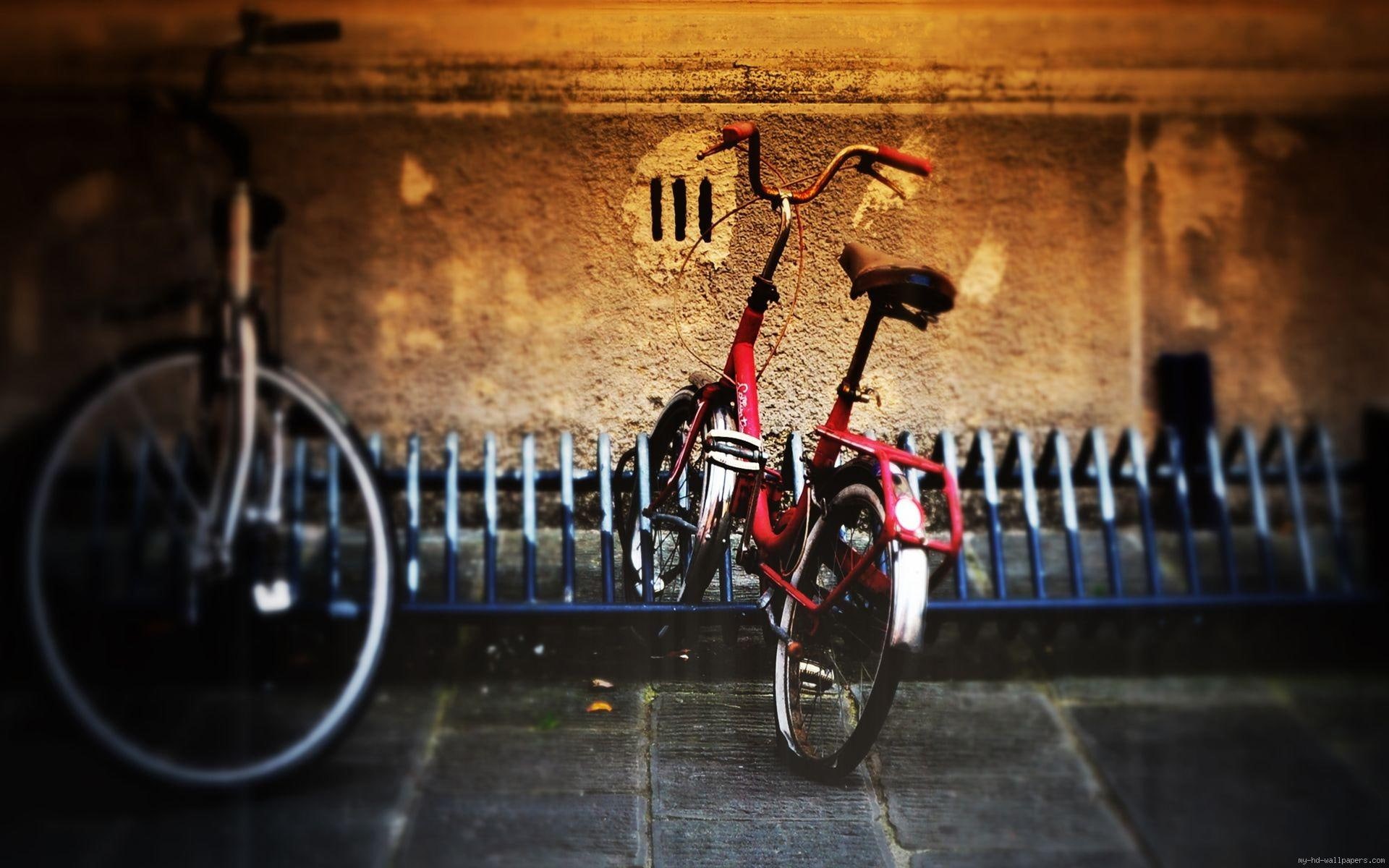 parking, bicycle, folding, transport, bike, 1080P, red, vintage, HD Wallpaper