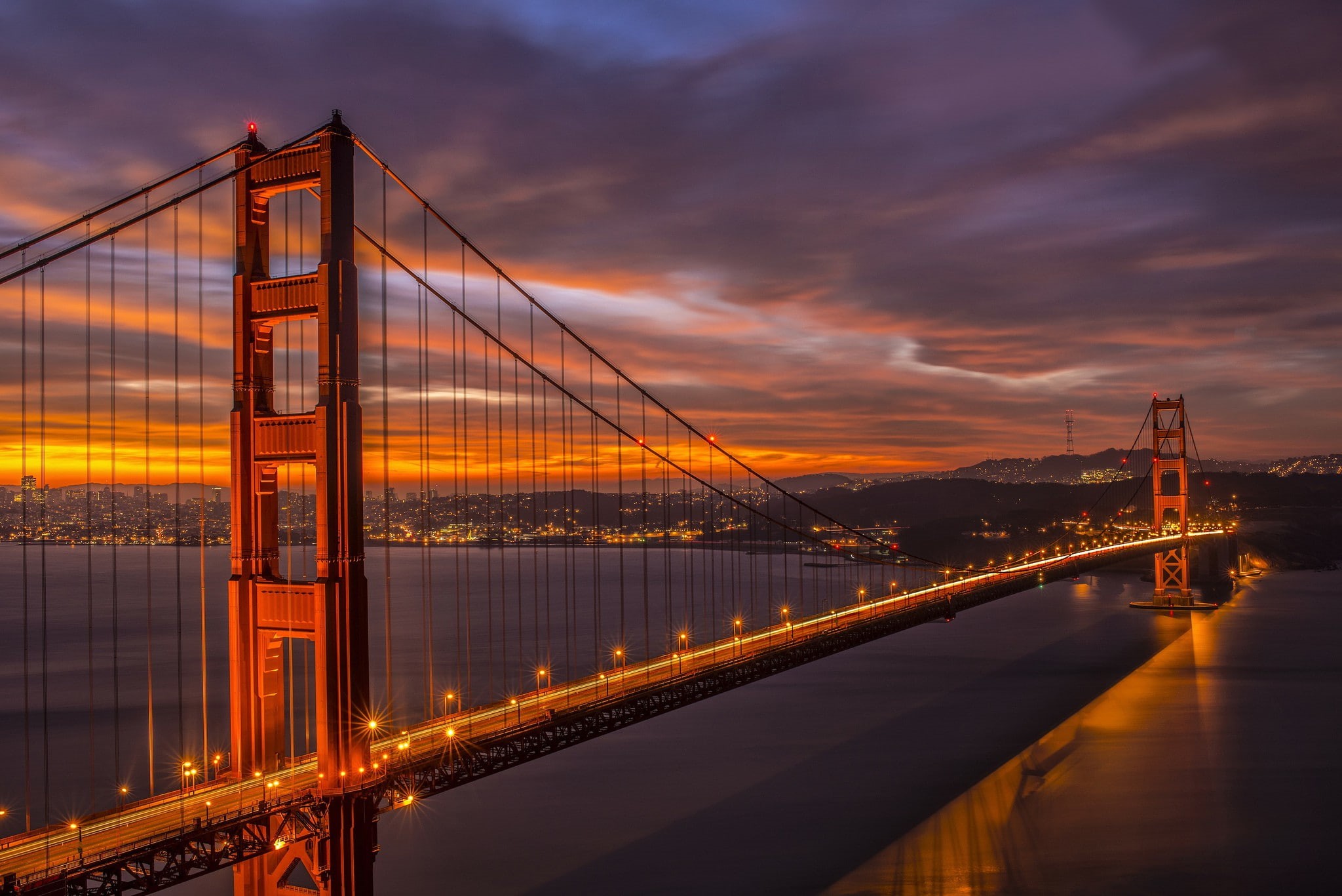 city, lights, francisco, bridge, dusk, 1080P, york, golden, evening, Golden Gate, san, San Francisco Bridge, gate, new, California, HD Wallpaper