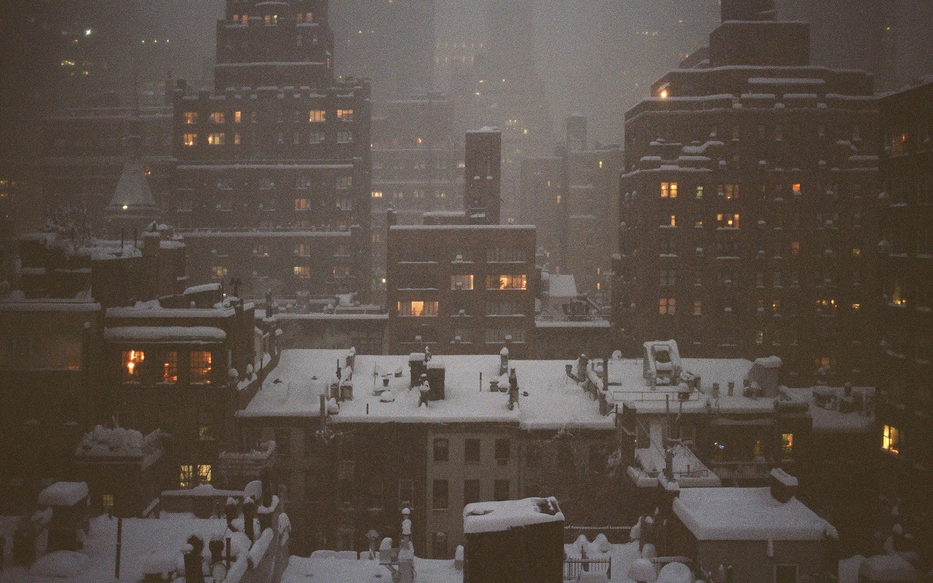 city, 1080P, halftone pattern, cityscape, winter, snow, HD Wallpaper