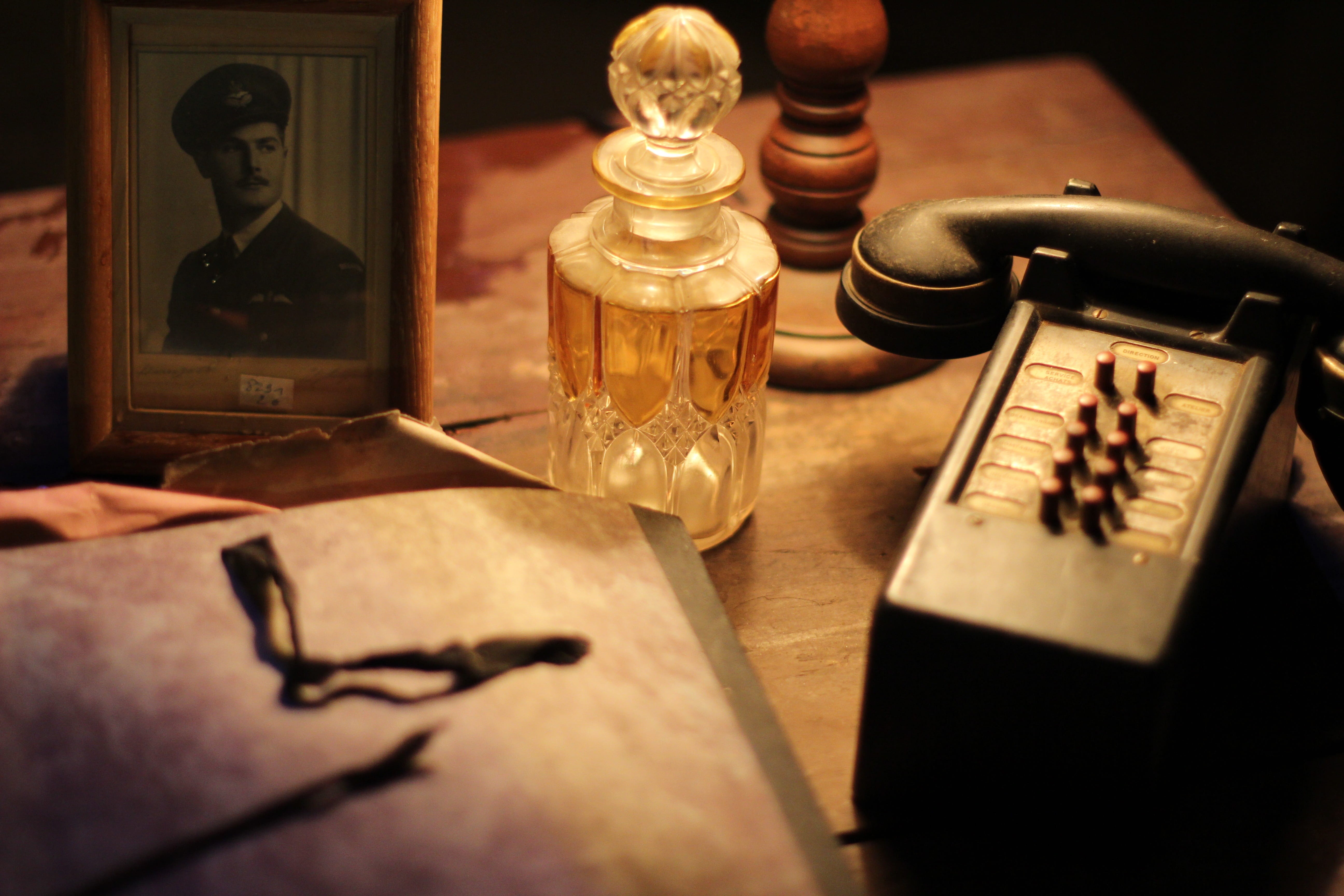 technology, document, wood, phone, bottle, electric lamp, gray, light, old, 5K, no people, wood - material, glass, army, near, retro styled, paper, selective focus, HD Wallpaper