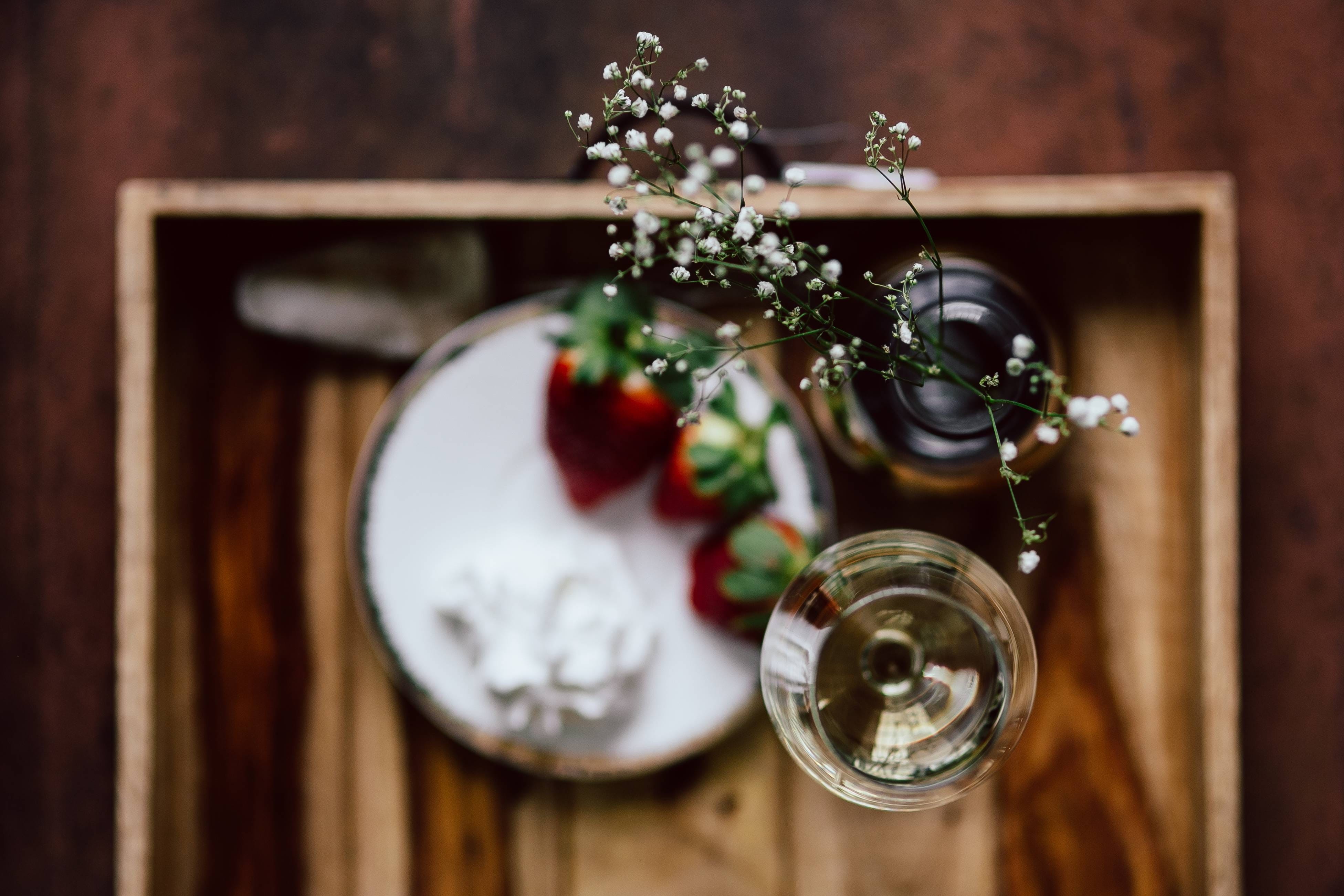 selective focus, food and drink, glass, celebration, red, room service, day, drinking glass, wooden, drink, close-up, refreshment, Strawberries, flowering plant, HD Wallpaper