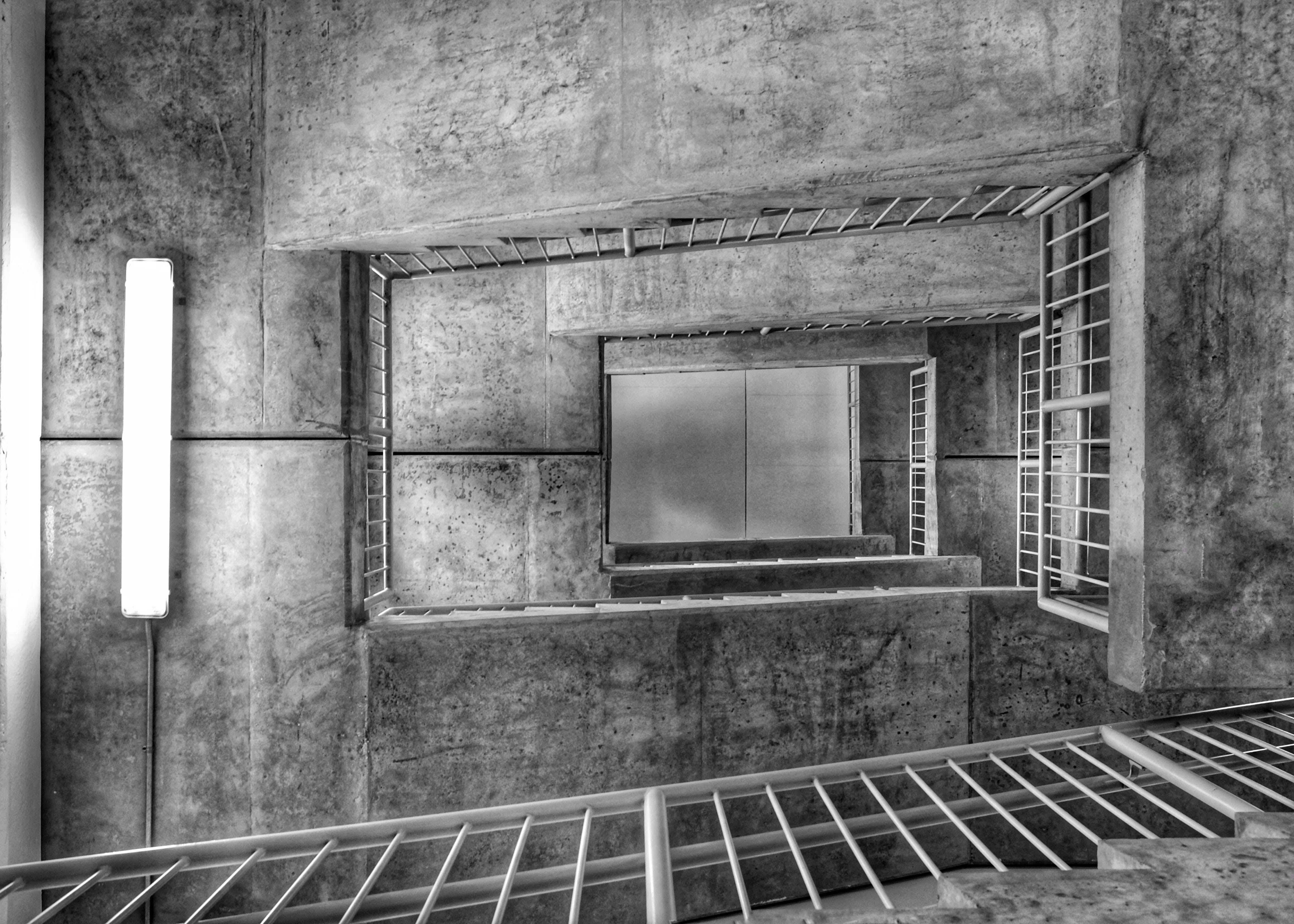 abandoned, directly below, old, stairs, looking up, arts garage, moody, built structure, no people, symmetry, reflection, asymmetry, spiral, wall - building feature, HD Wallpaper