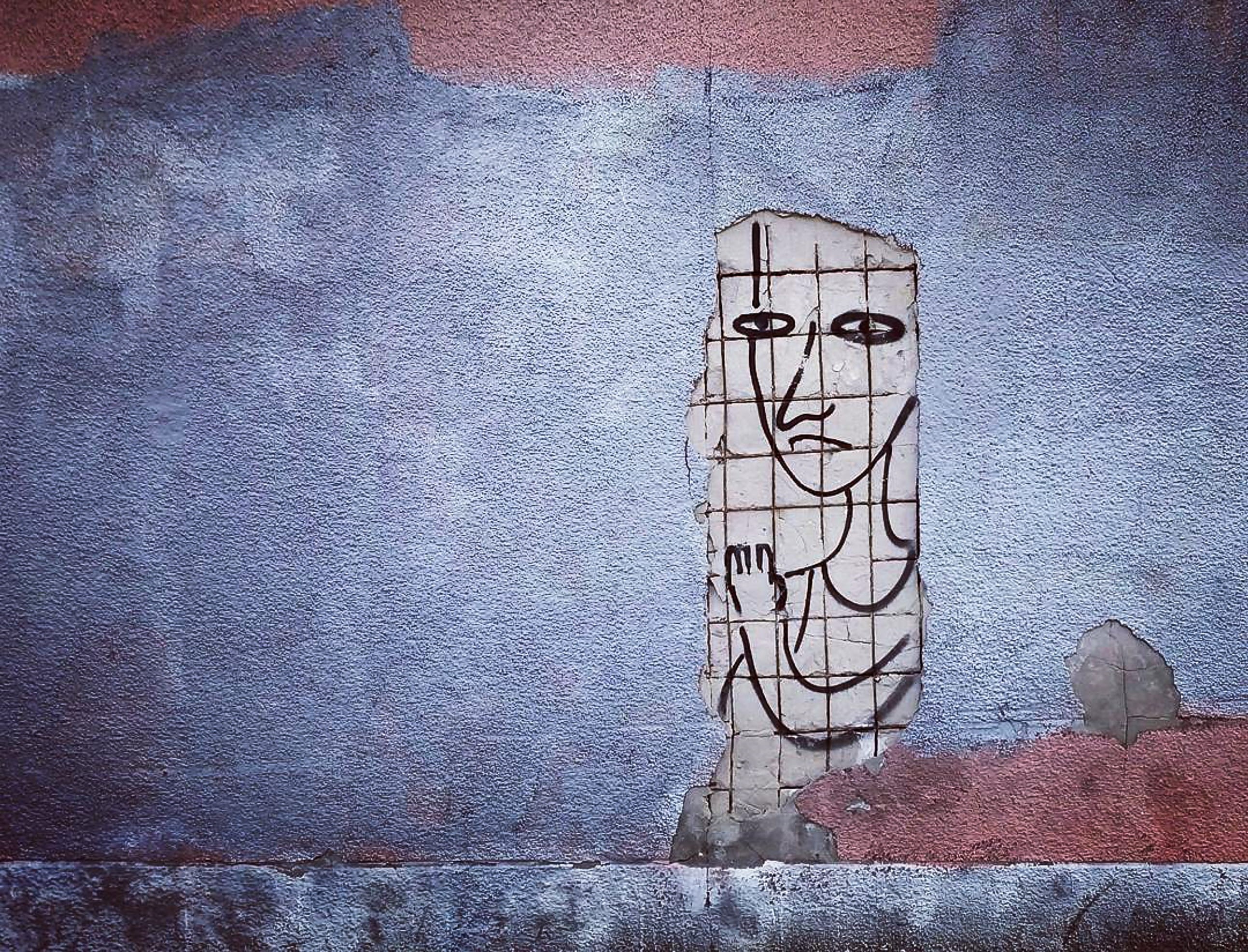 stand, city wall, lattice, tear, gray, symbol, near, draw, sketch, rug, person, jail, street art, noname, hello, locked, building Exterior, grid, brick, HD Wallpaper