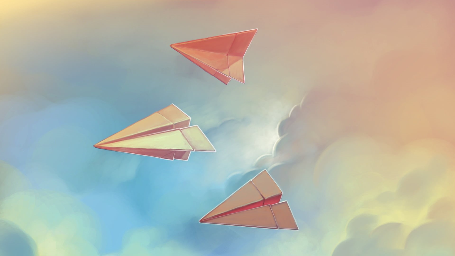 cloud - sky, sky, airplane, mid-air, air Vehicle, business, paper airplane, sunlight, technology, backgrounds, low angle view, paper, toy, single Object, HD Wallpaper
