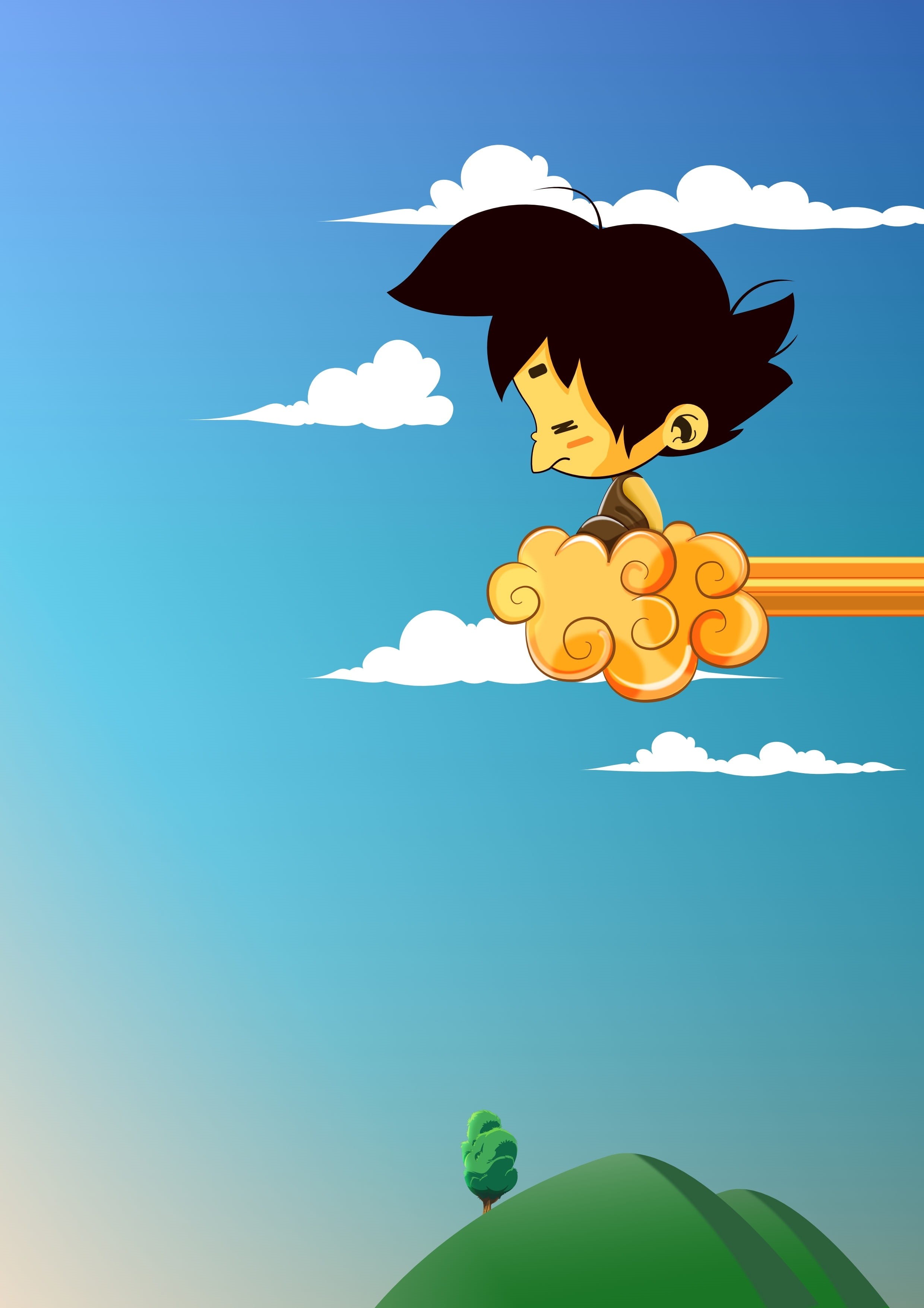 animal representation, 2K, sky, nature, toy, goku, representation, no people, clear sky, flying, day, kite - toy, blue, dragon ball, low angle view, outdoors, Phone HD Wallpaper