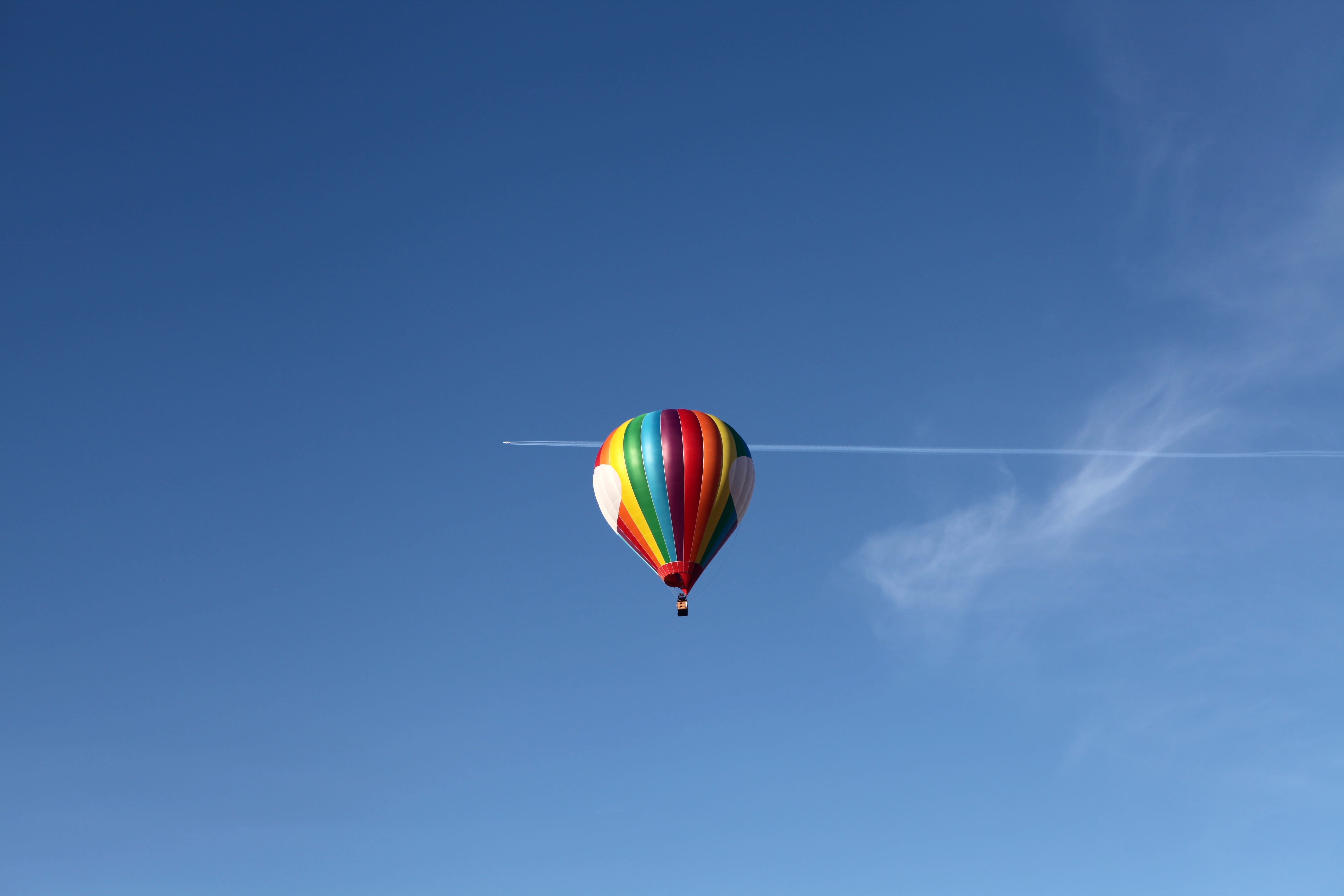 colorful, blue, low angle view, fun, blue sky, sport, flying balloon, transportation, at the court of, nature, air, flight, air vehicle, 5K, kite - toy, HD Wallpaper