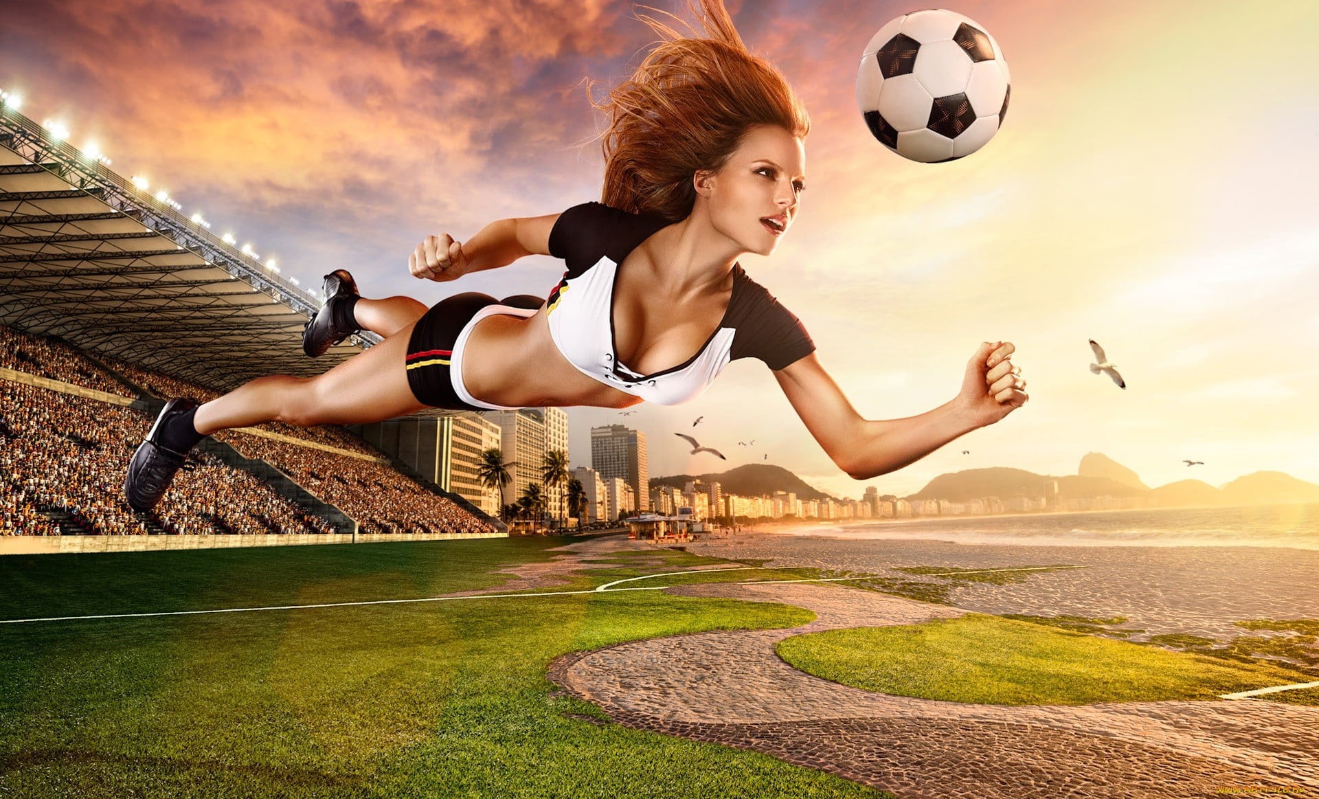 soccer, exercising, one person, sports equipment, 1080P, soccer ball, lifestyles, sport , activity, sport, woman, kicking, ball, sports clothing, sky, HD Wallpaper