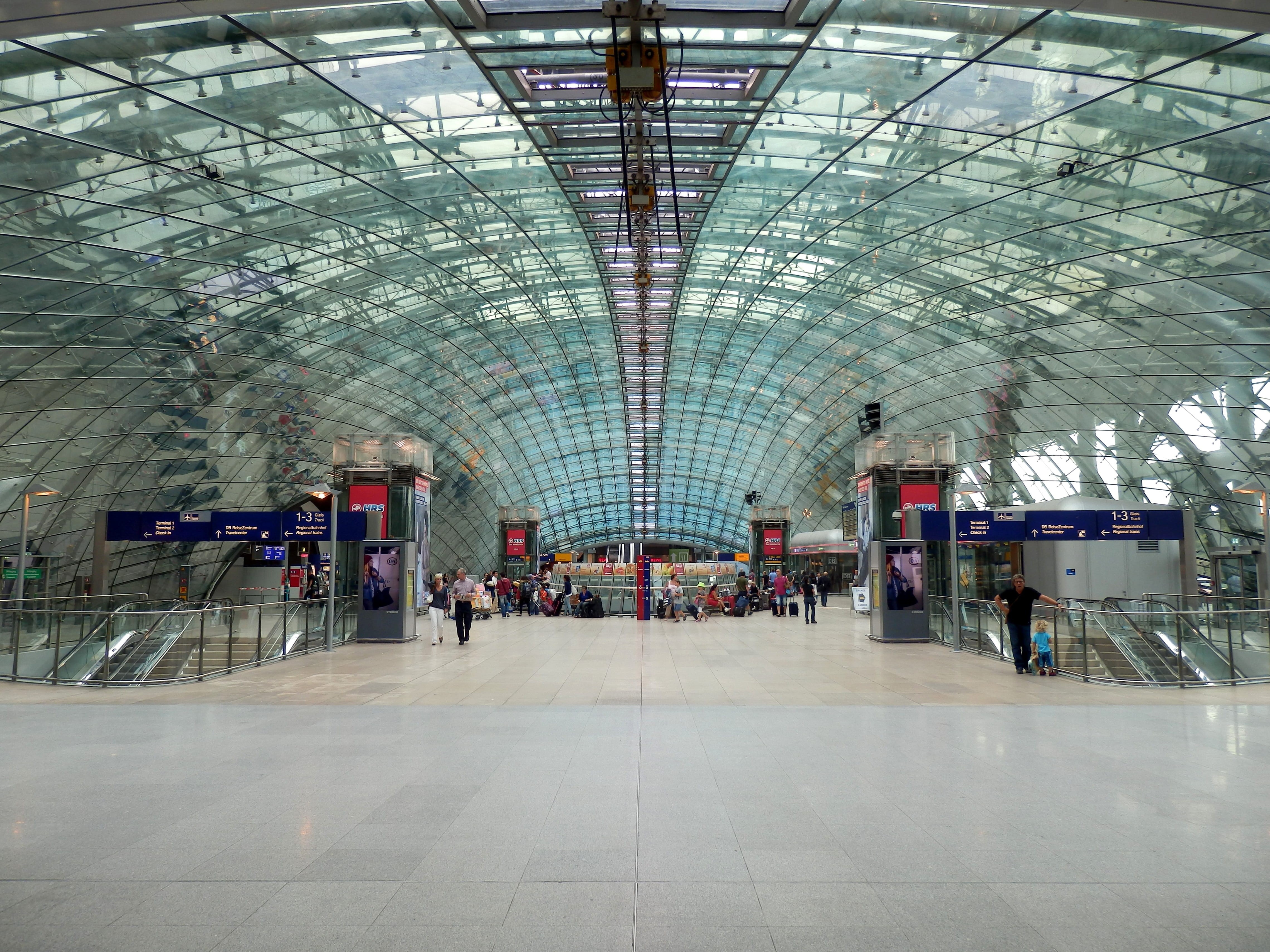 transportation, glass roof, transportation building - type of building, hall, airport train station, frankfurt, Frankfurt Am Main, architecture, 4K, lifestyles, HD Wallpaper