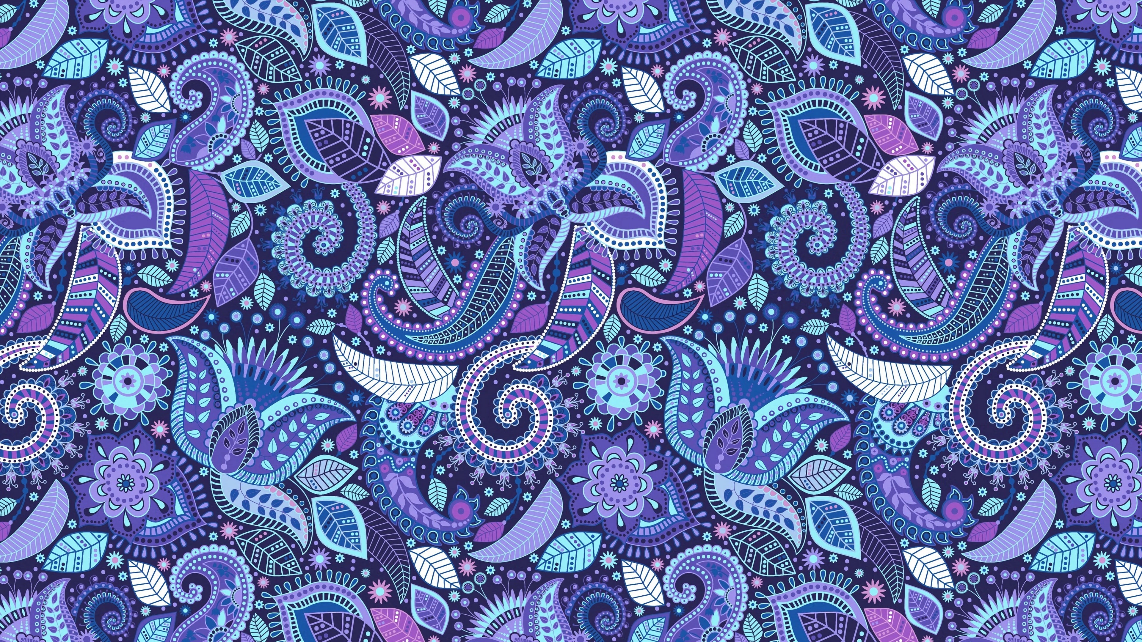 Purple, Artistic, Abstract, 4K, Blue, Paisley, HD Wallpaper