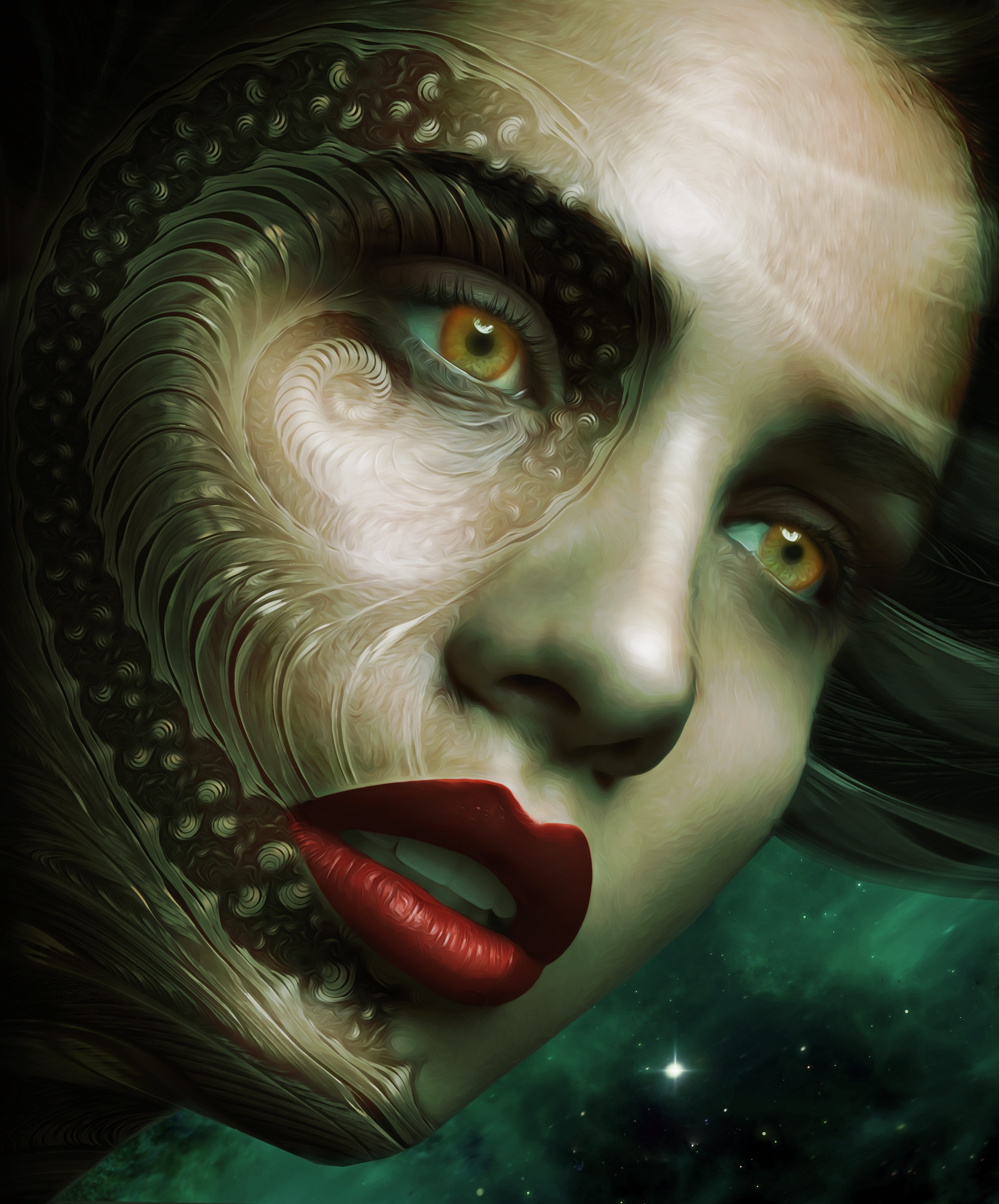 lipstick, real people, gothic, close-up, red lipstick, sci - fi, body part, model, beautiful woman, eye, human body part, stars, woman, looking at camera, Phone HD Wallpaper