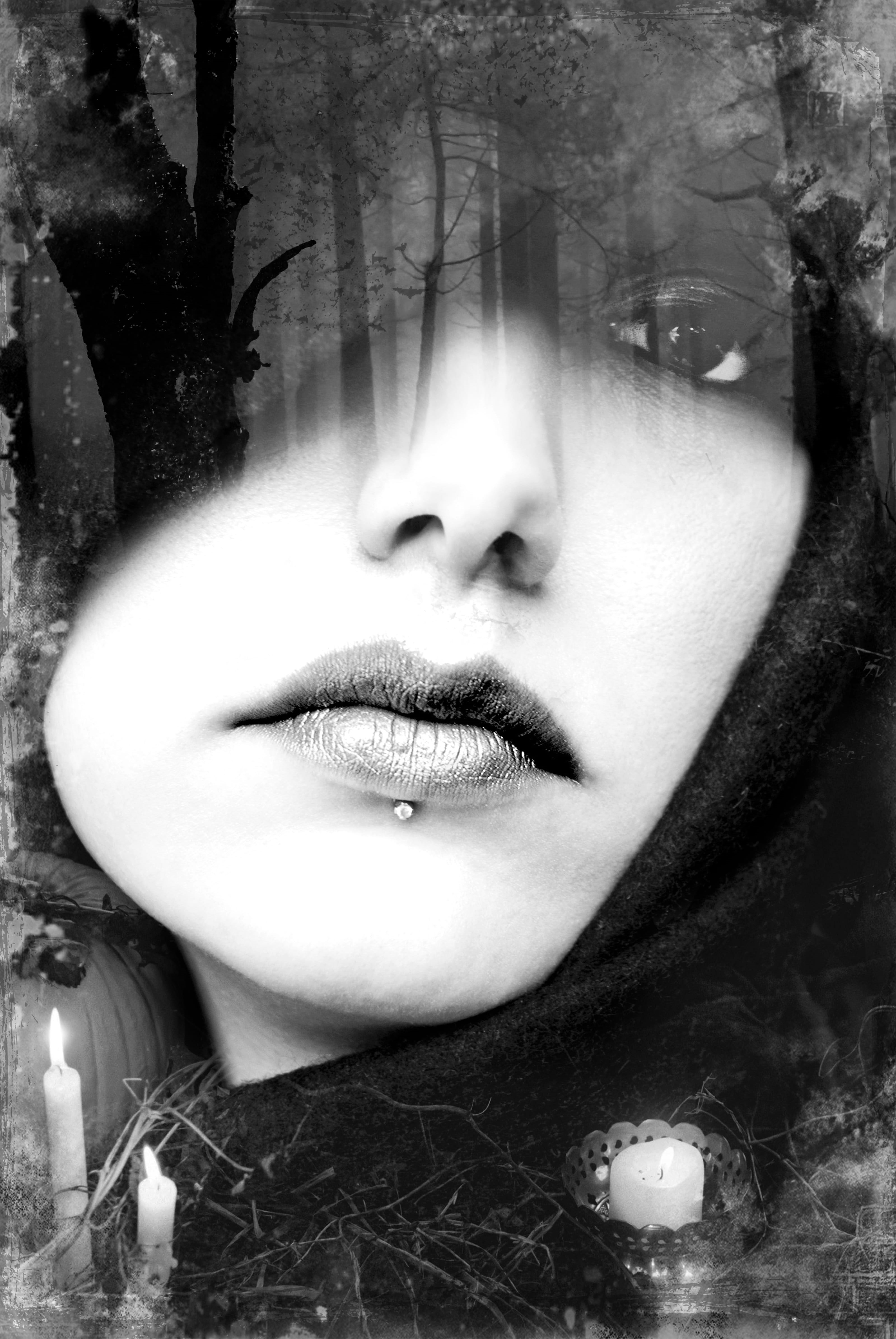 witch, leisure activity, human face, gothic dream, body part, tree, piercing, 4K, females, forest, female, dark, digital composite, adult, one person, Phone HD Wallpaper