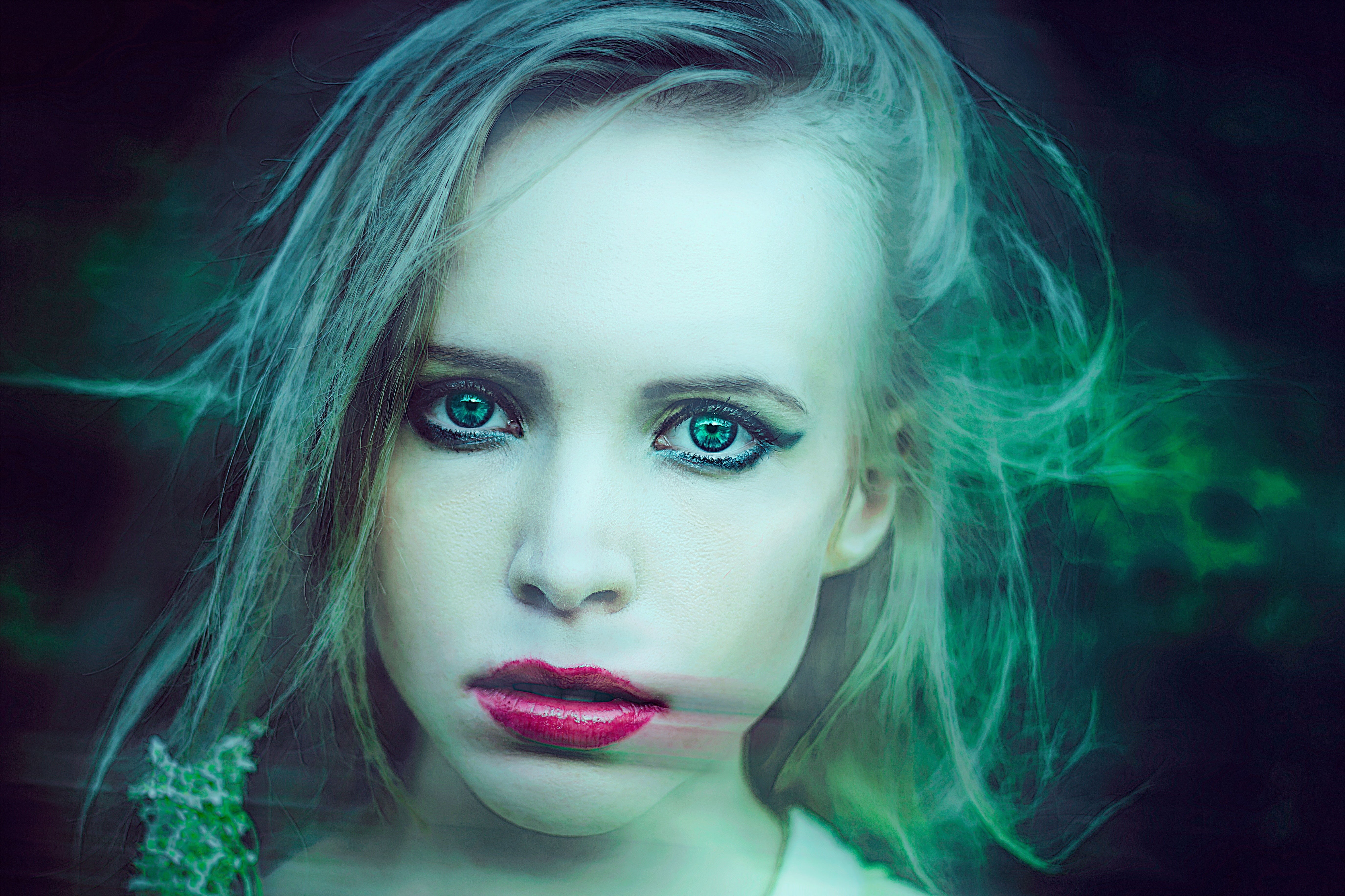 dark, fantasy, bright, black background, vampire girl, headshot, contemplation, portrait, posture, makeup, females, glamour, view, fashion, hairstyle, female, HD Wallpaper