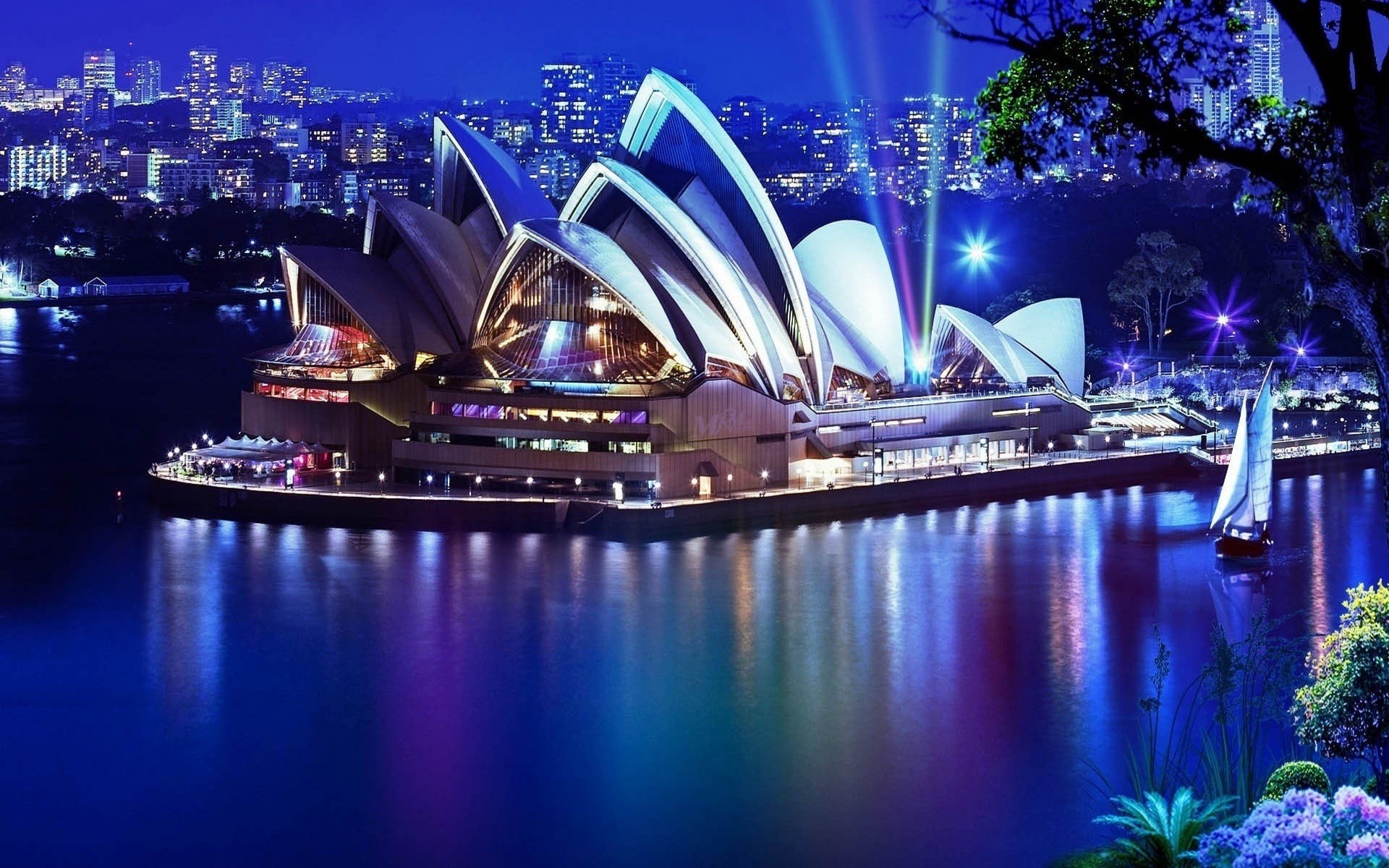 transportation, travel destinations, illuminated, travel, sydney, building exterior, water, bay, Australia, waterfront, modern, no people, reflection, plant, HD Wallpaper