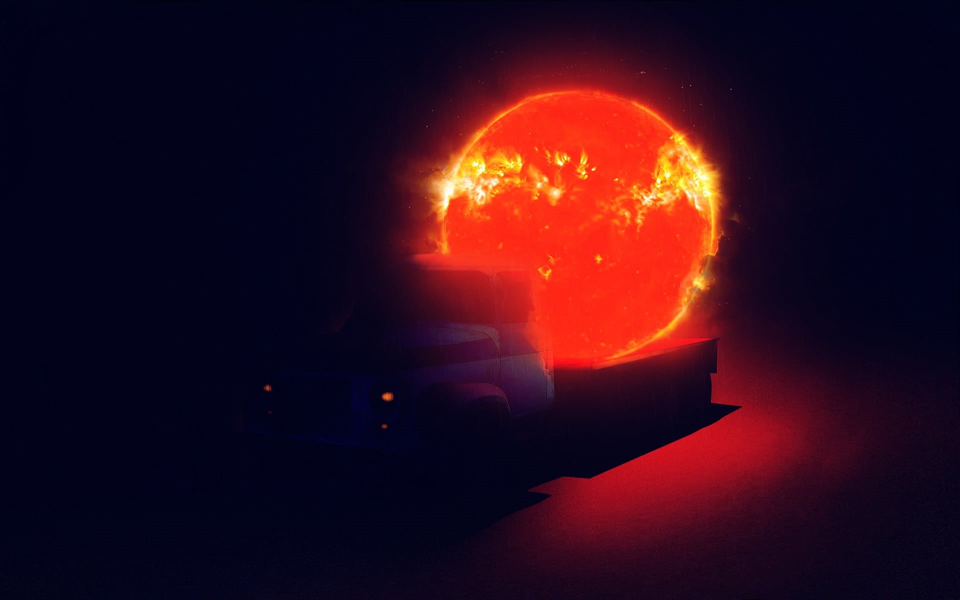 orange color, nature, simple background, motion, woman, space, 1080P, transportation, fire, artwork, vehicle, light - natural phenomenon, man, rain, trucks, HD Wallpaper