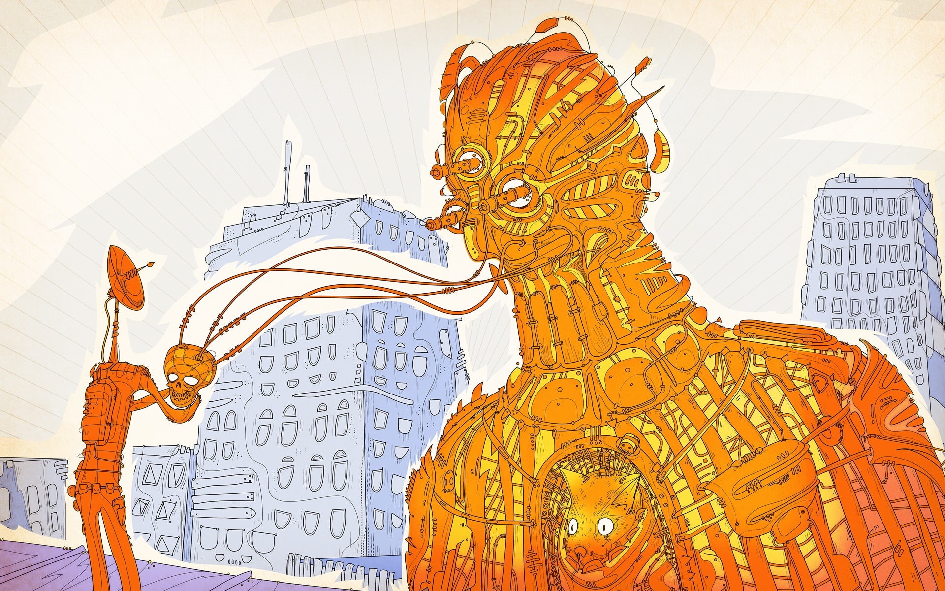 robot, building, being, 1080P, matei apostolescu, abstraction, HD Wallpaper
