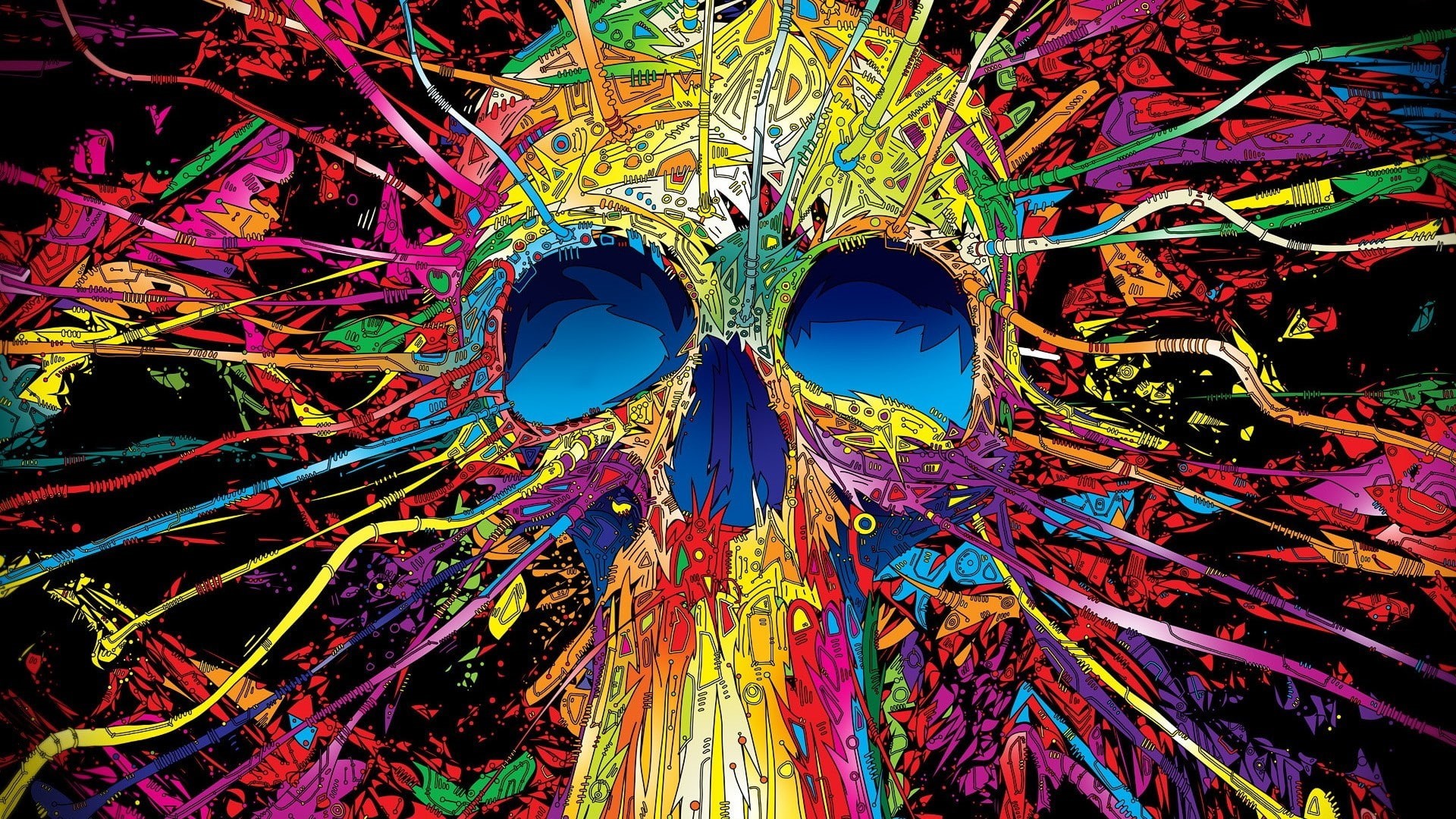 skull, digital art, Matei Apostolescu, 1080P, abstract, artwork, psychedelic, Colorful, HD Wallpaper
