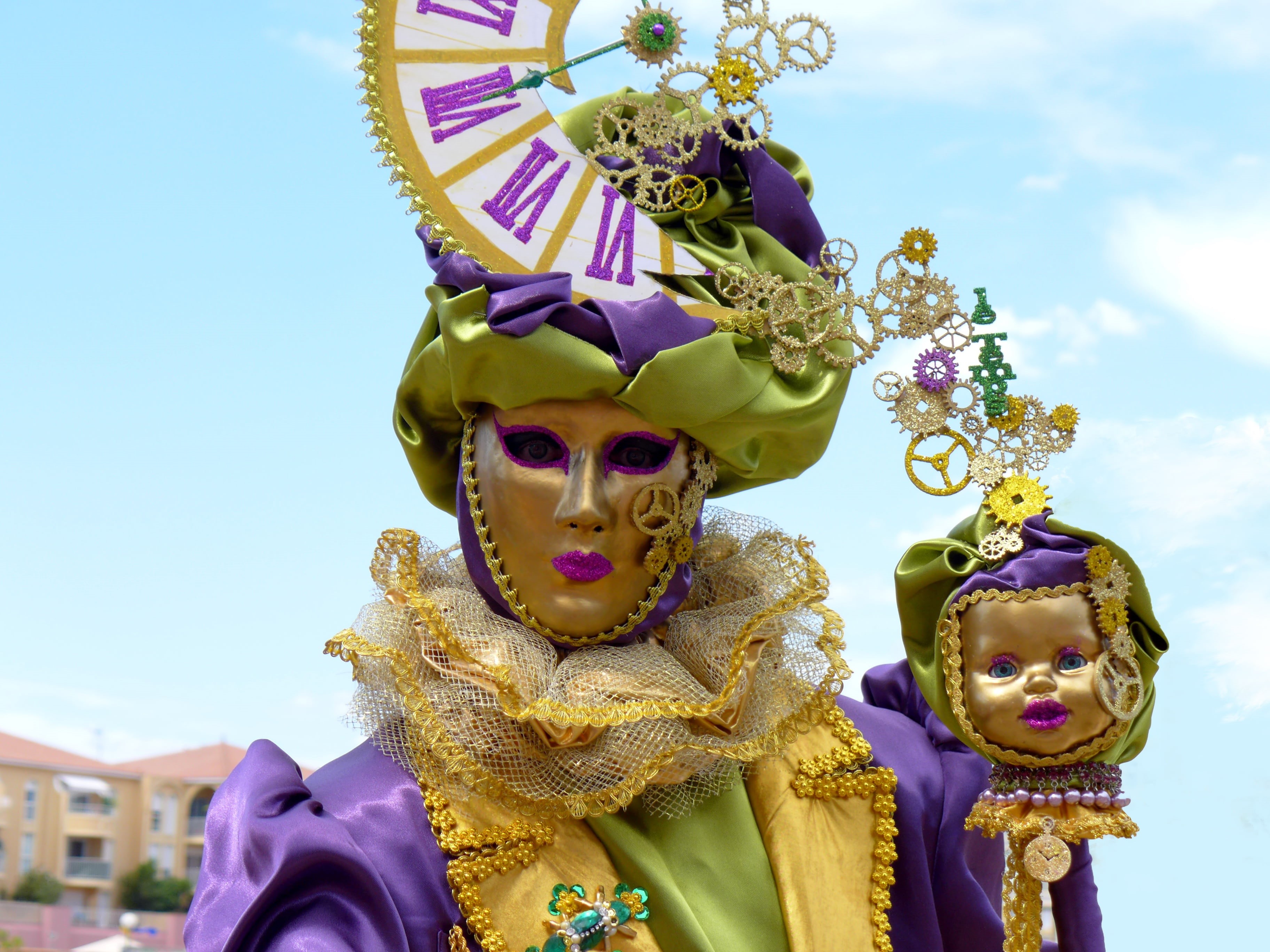 2K, sunny, mask - Disguise, lifestyles, women, female likeness, representation, human representation, masks, front view, architecture, mask, art and craft, HD Wallpaper