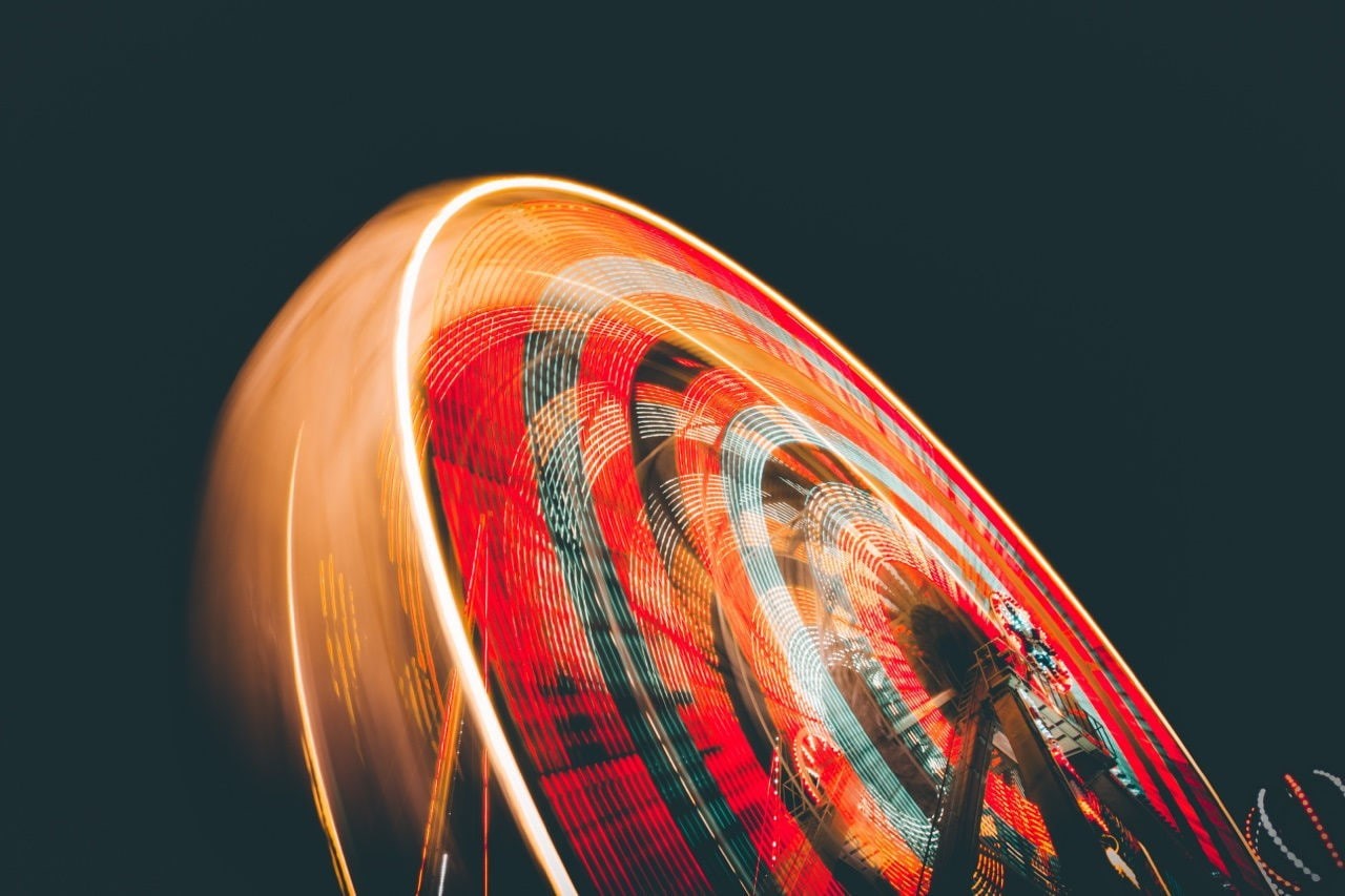 no people, speed, amusement park, positive emotion, night, multi colored, fun, traveling carnival, motion, The speed of light, sky, low angle view, arts culture and entertainment, HD Wallpaper