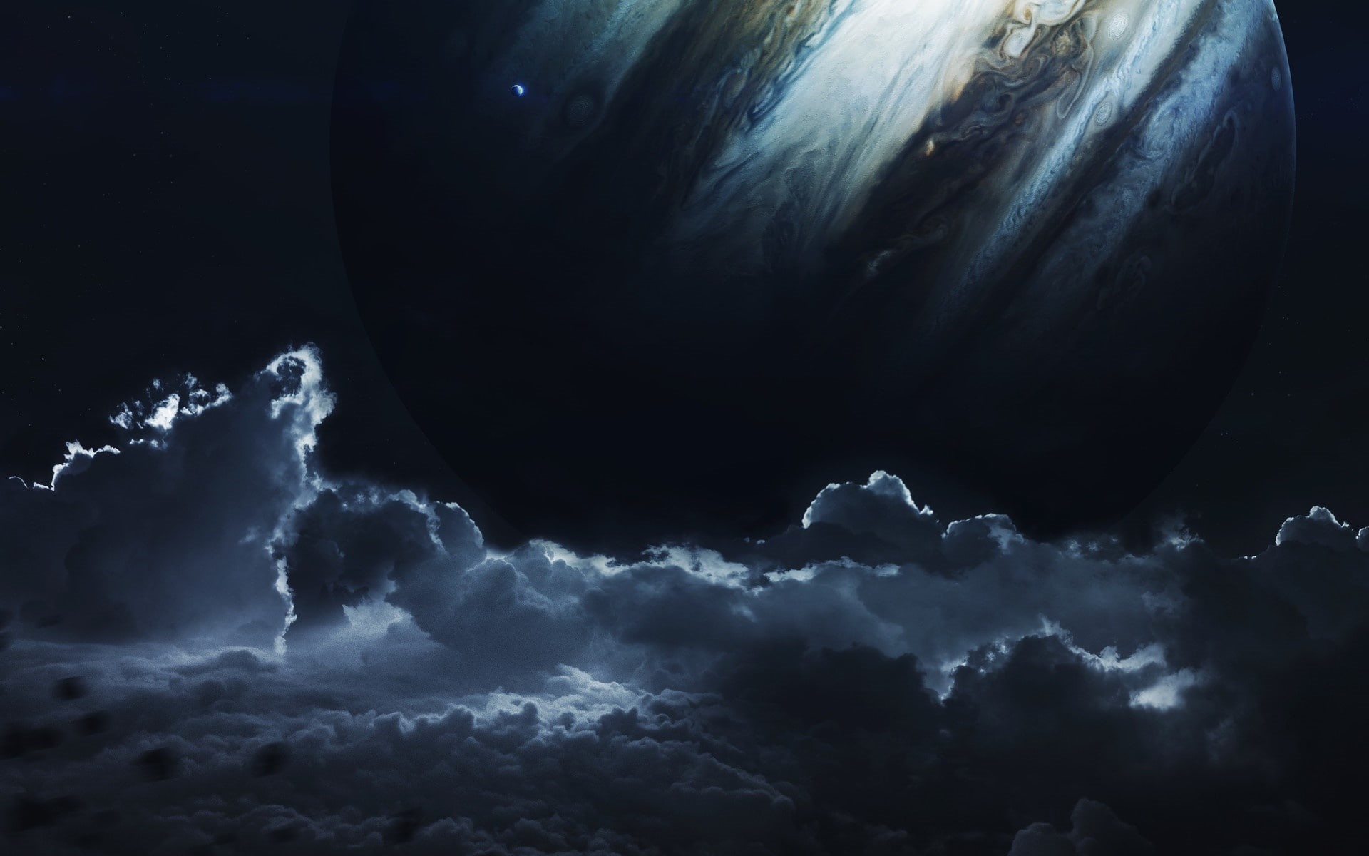 clouds, dark, Vadim Sadovski, space, planet, space art, 1080P, digital art, HD Wallpaper