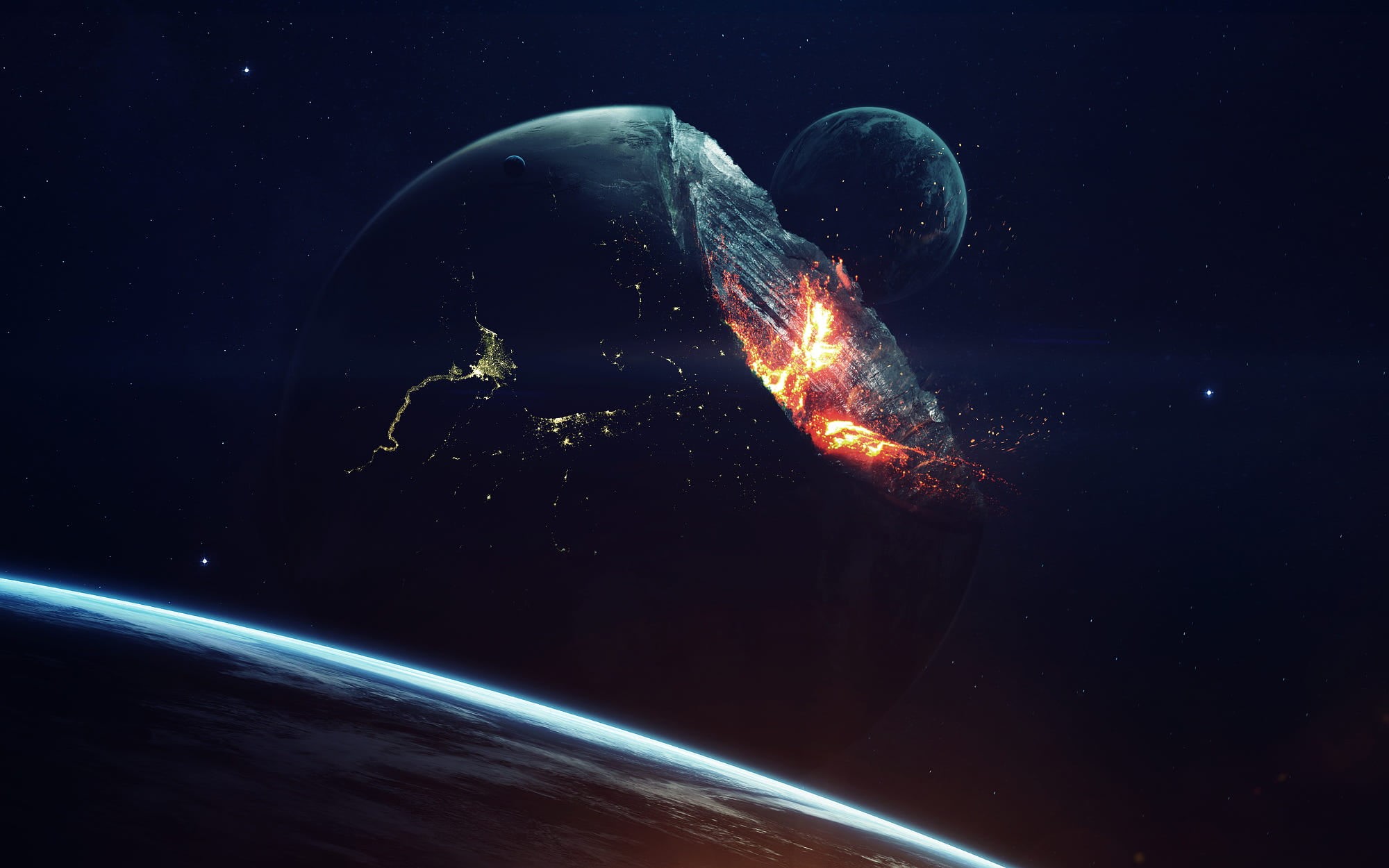 sky, moon, apocalyptic, planet - space, space art, nature, 1080P, motion, futuristic, Vadim Sadovski, star - space, galaxy, night, space, sphere, science, HD Wallpaper