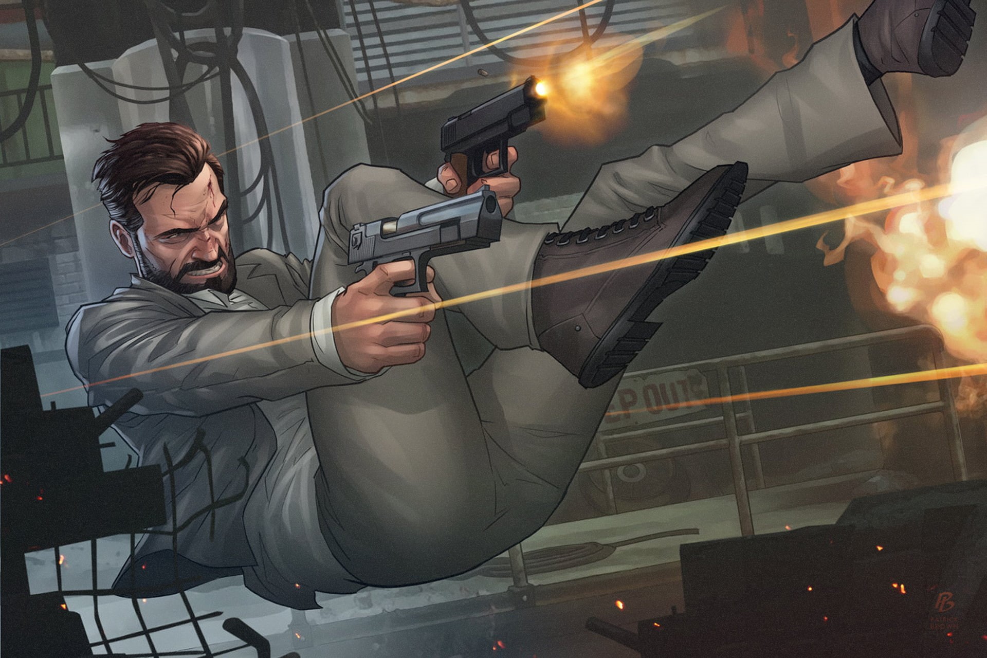 firing, wallapper, patrick brown, man, air, guns, 1080P, Max Payne 3, Max Payne, weapons, handguns, HD Wallpaper