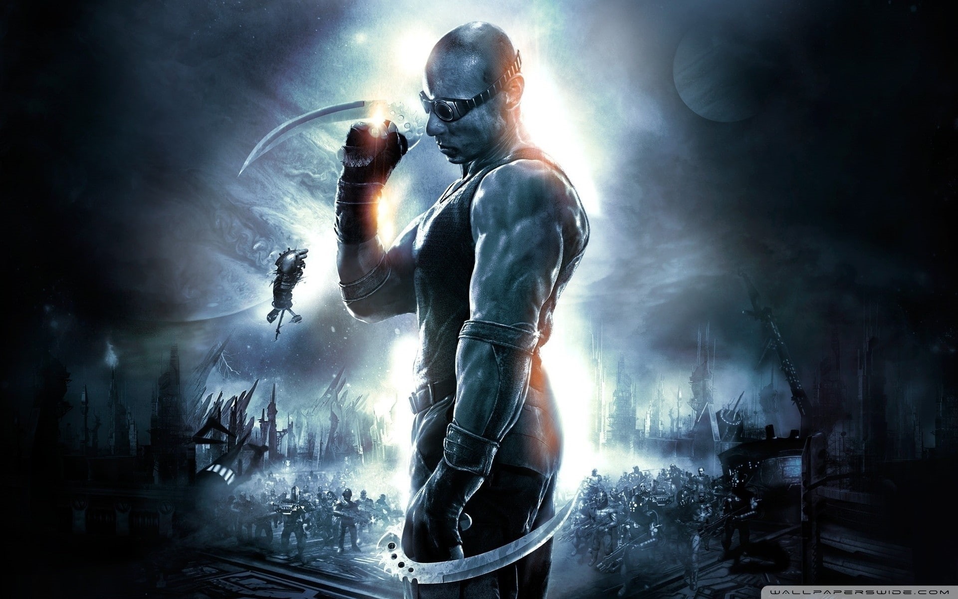 fiction, science fiction, Vin Diesel, chronicles, movies, hd, riddick, diesel, blades, art, science, entertainment, 1080P, The Chronicles of Riddick, vin, HD Wallpaper