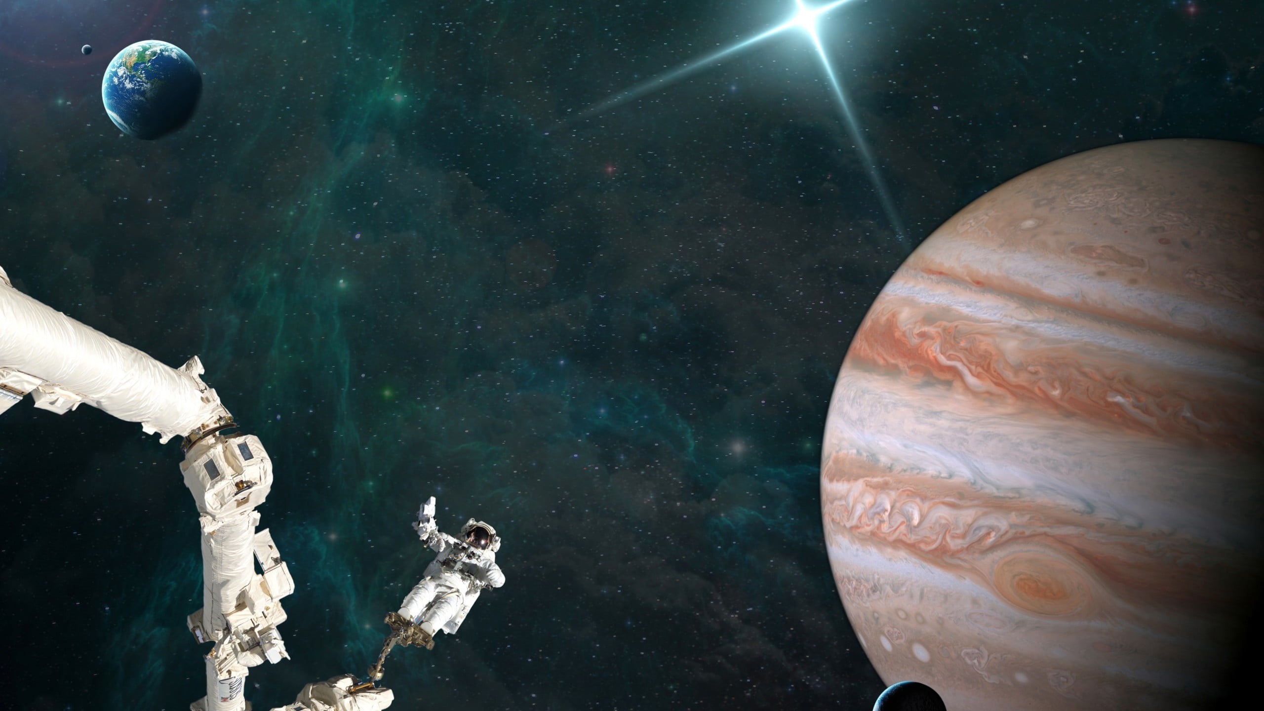 sea, science fiction, day, Pluto, reflection, leisure activity, gray, lifestyles, sunlight, star - space, stars, spaceship, photo manipulation, digital art, HD Wallpaper