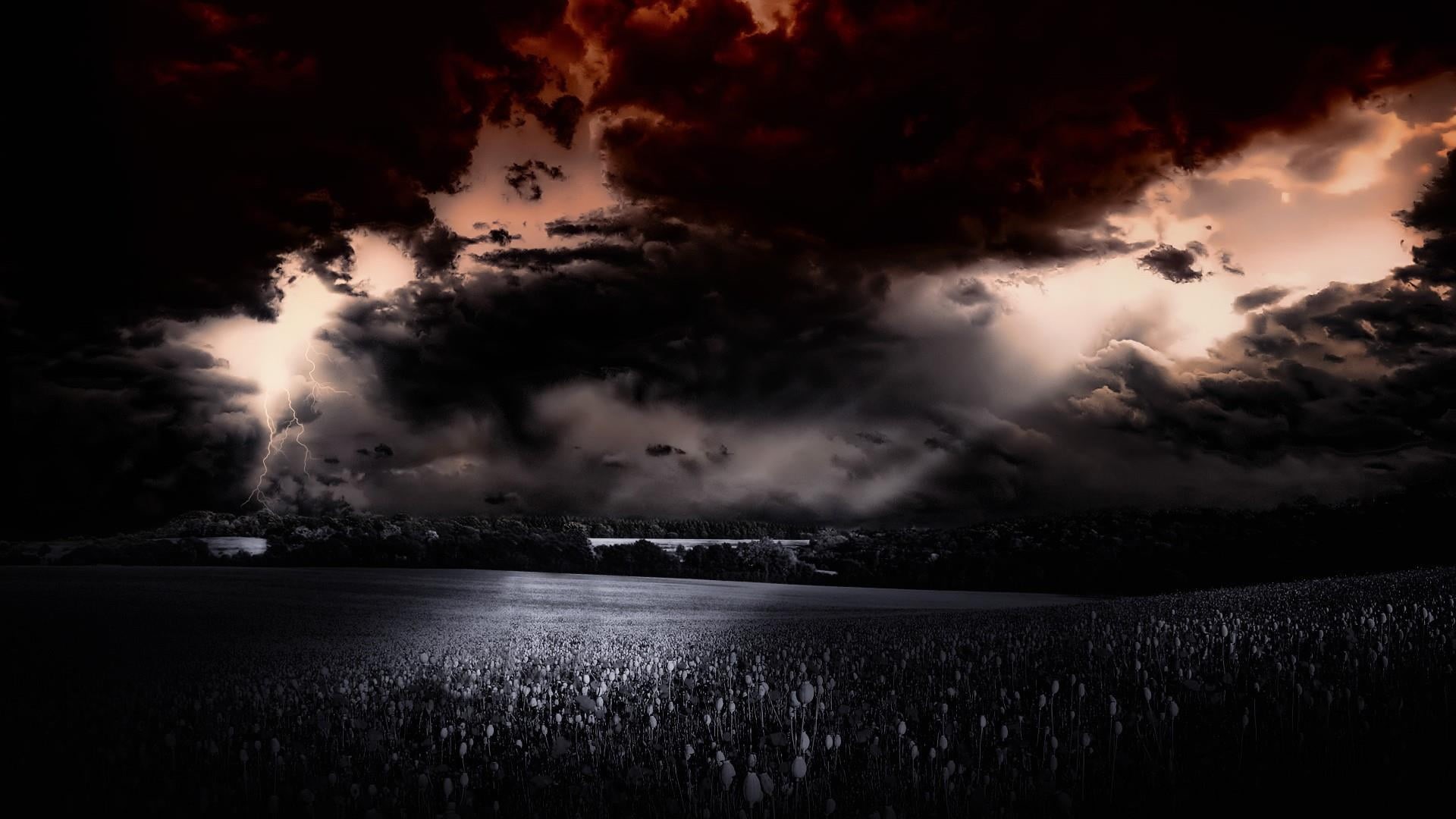 storm, sea, atmosphere, tranquility, cloudy, outdoors, sunset, sky, beauty in nature, nature, night sky, meteorology, water, dark, 1080P, scenics - nature, HD Wallpaper