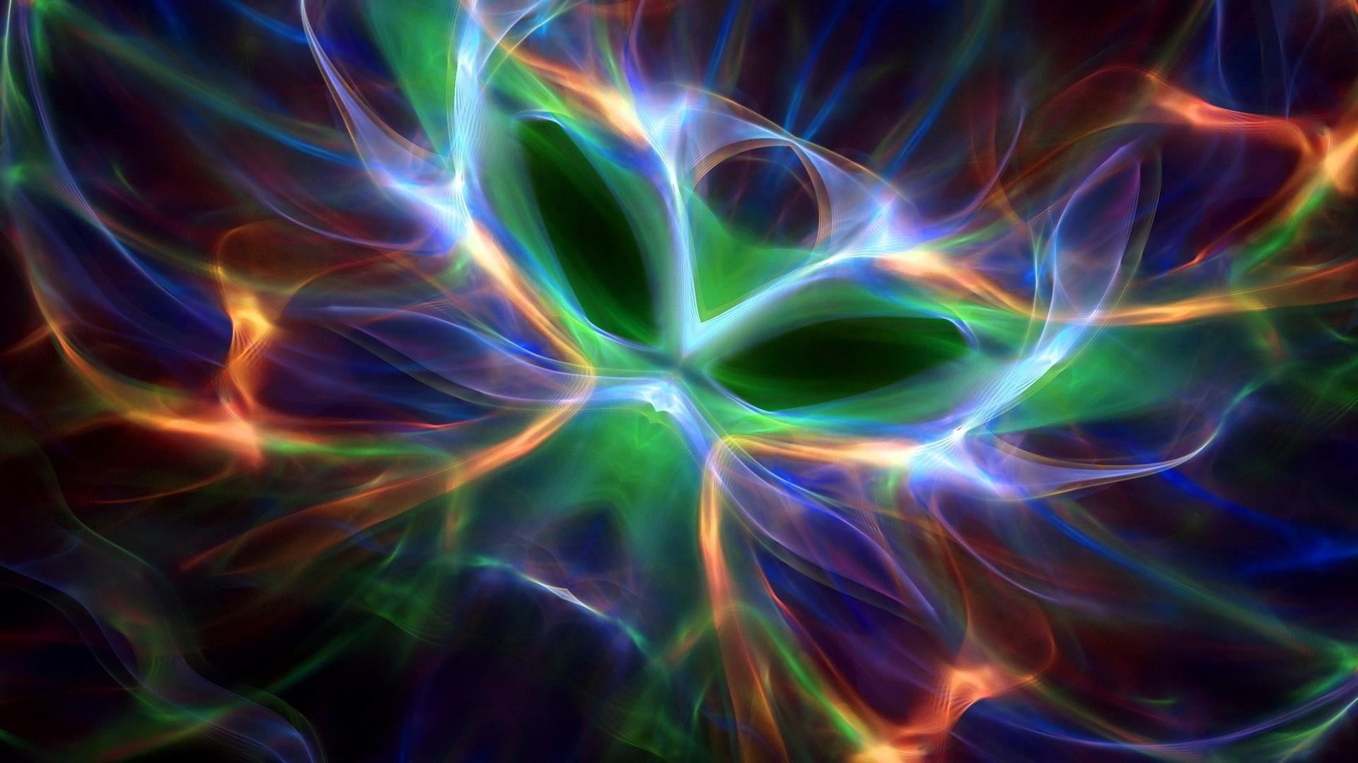 close-up, blue, glowing, motion, technology, psychedelic art, textured, light, 1080P, black background, abstraction, smoke - physical structure, pattern, HD Wallpaper