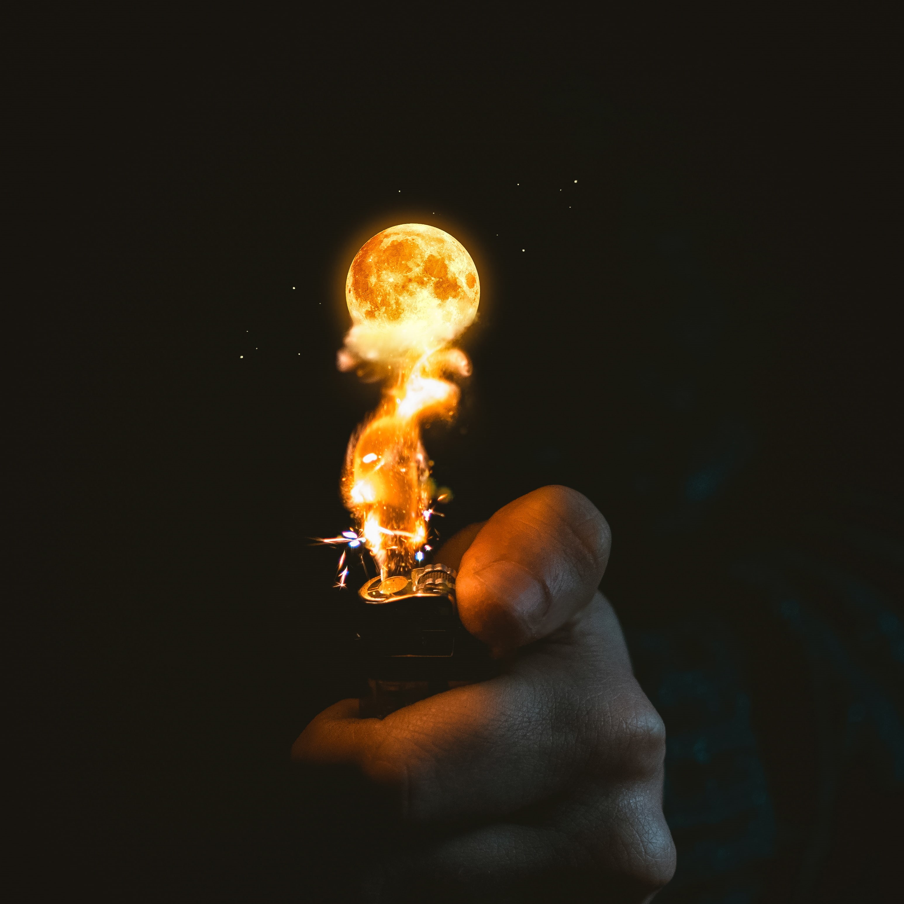 Moon, Lighter, Night, 2K, Fire, Dark, Phone HD Wallpaper