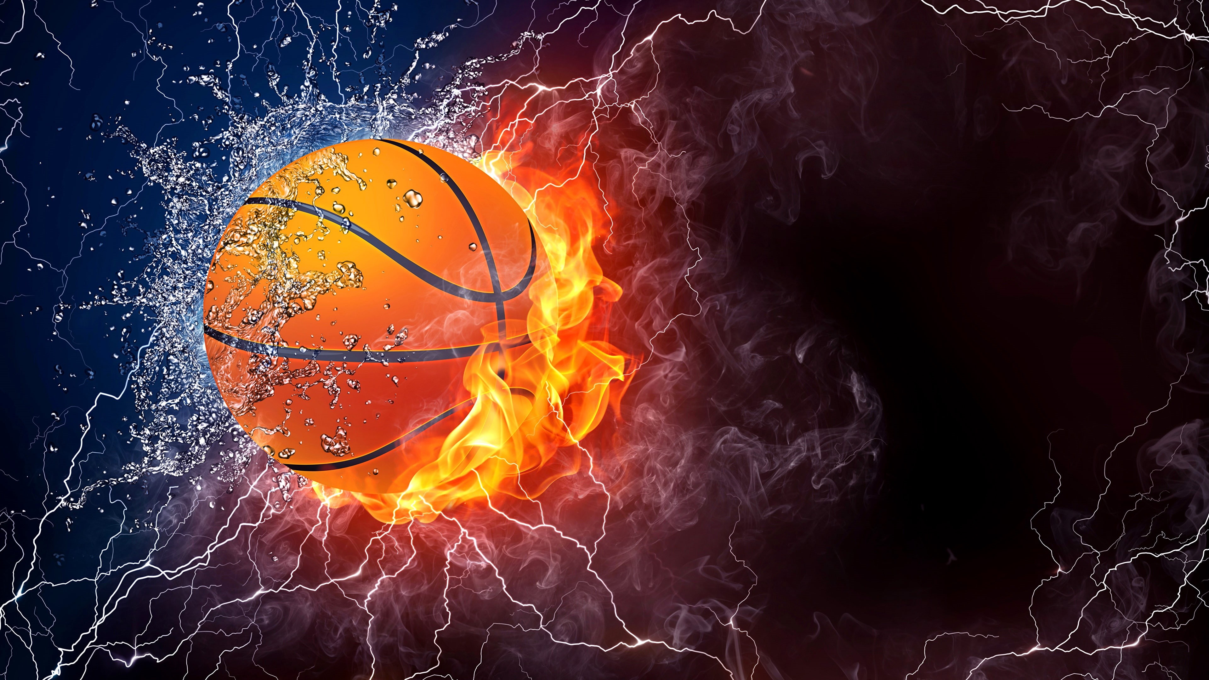 fantasy, 4K, fire, basketball, flame, waterdrops, HD Wallpaper