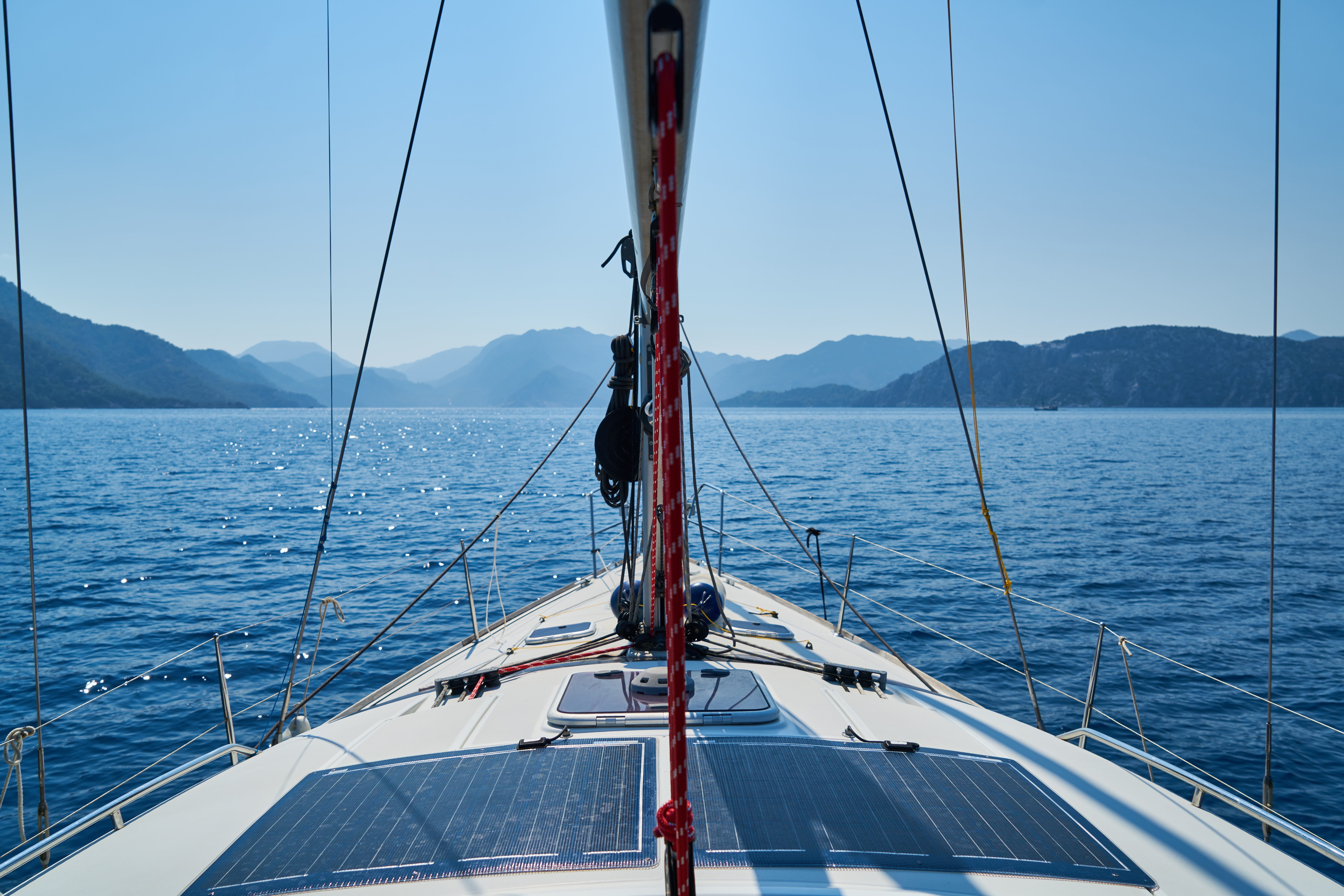 marine, ocean, adventure, boat deck, mountain, no people, sailing, yachting, mode of transportation, 8K, boat, holiday, beauty in nature, horizon, relax, HD Wallpaper