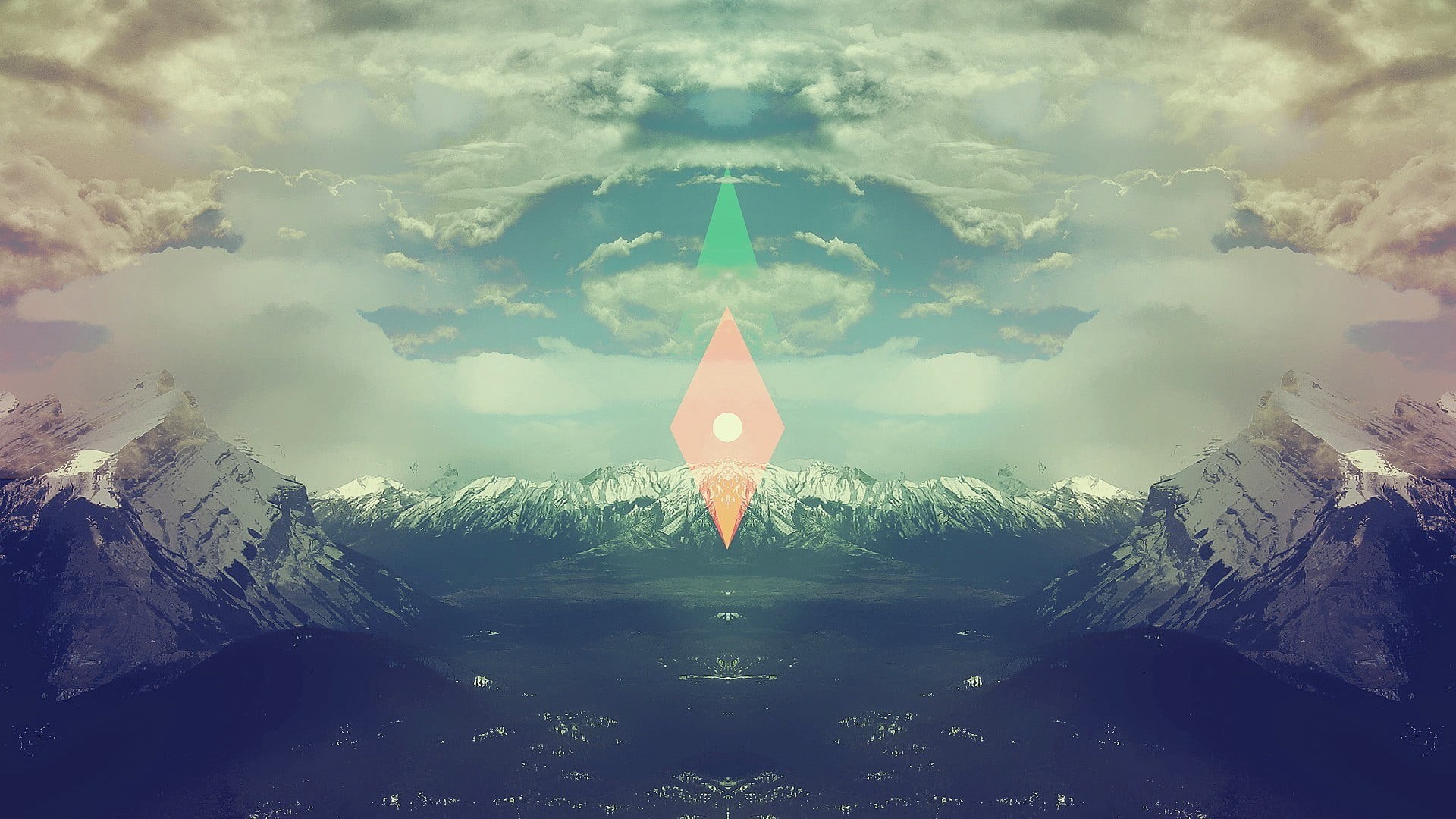 religion, cloud - sky, glitch art, no people, symmetry, built structure, illuminated, digital composite, tranquility, body, beauty in nature, sunset, idyllic, HD Wallpaper