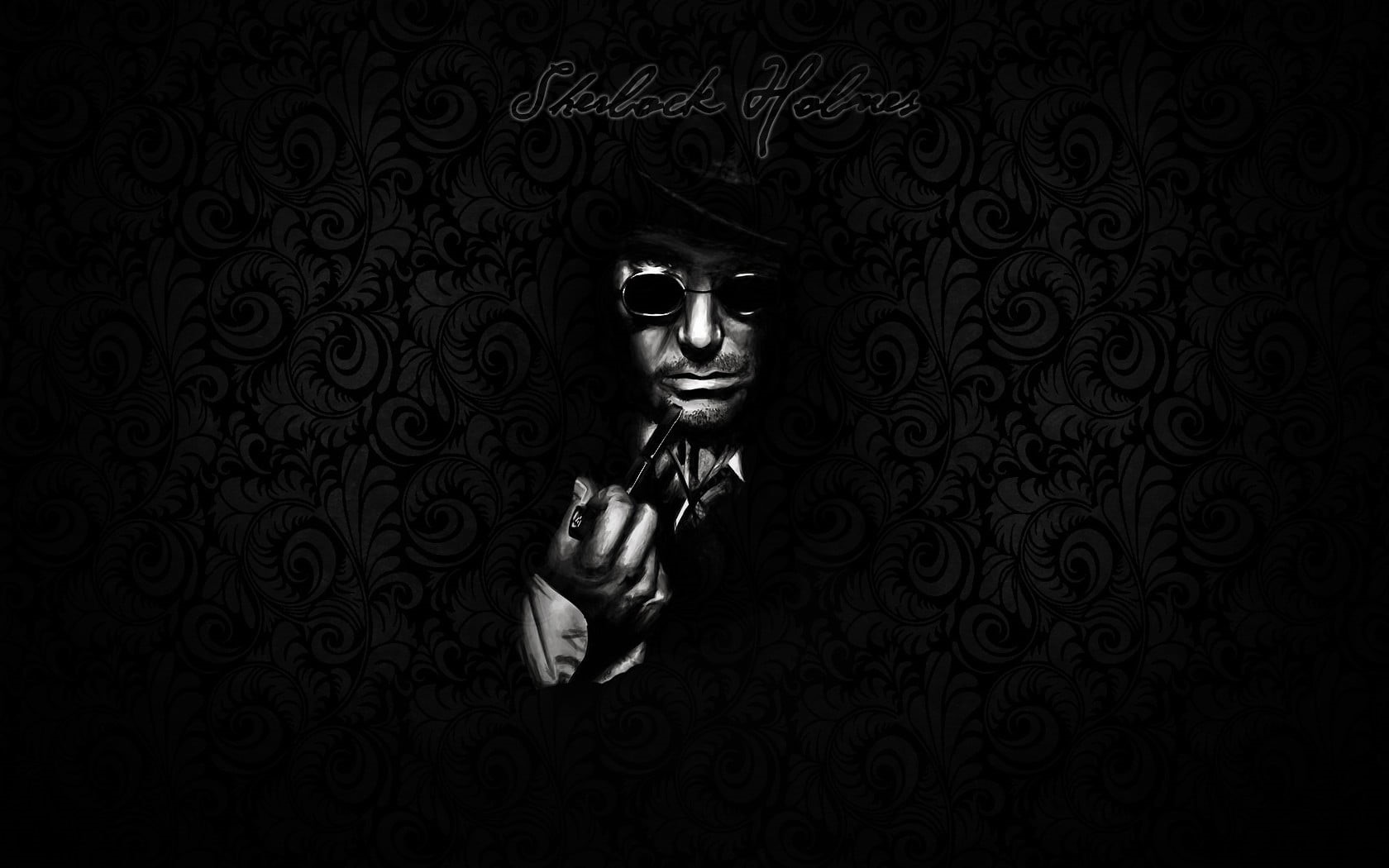 Sherlock Holmes, design, spooky, mask - disguise, male, backgrounds, dark, looking at camera, art and craft, mystery, one person, indoors, craft, HD Wallpaper