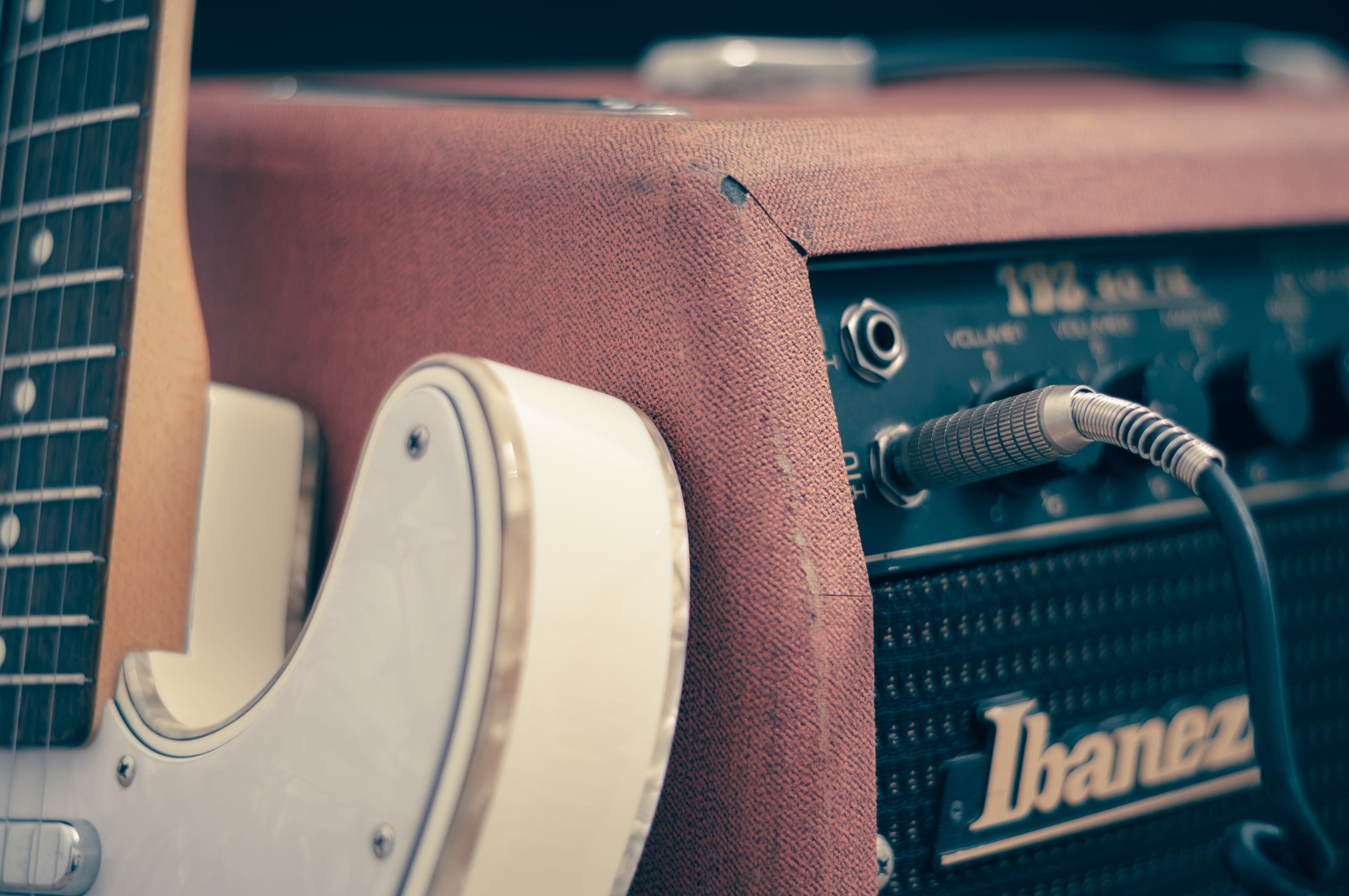 musical instrument, amp, string instrument, closeup, ibanez, electric, musical equipment, white, equipment, close-up, no people, focus on foreground, cable, HD Wallpaper
