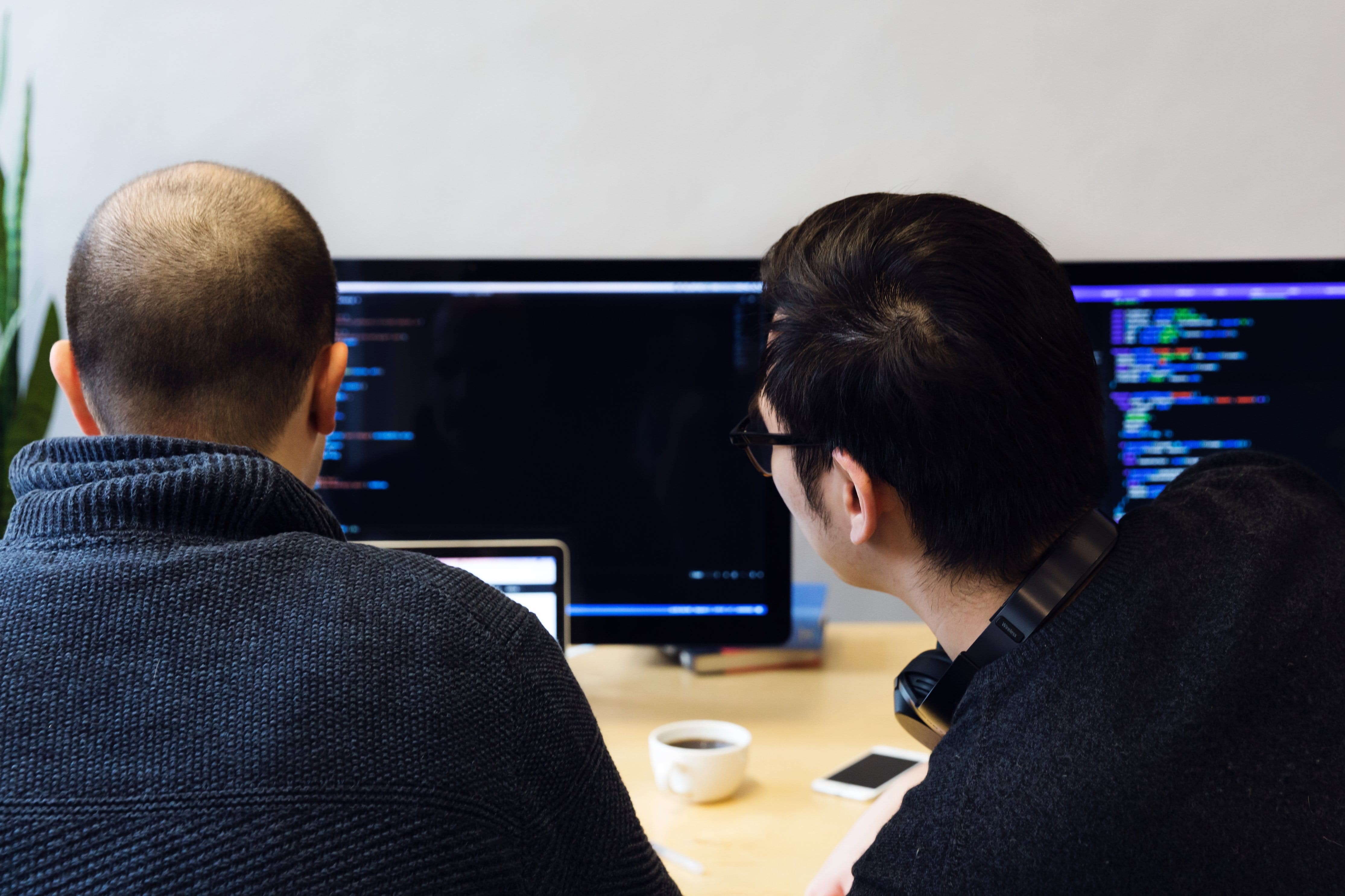 wireless technology, Software development, teamwork, business person, Laptop, coworker, connection, Person on Computer, working, computer monitor, two people, HD Wallpaper