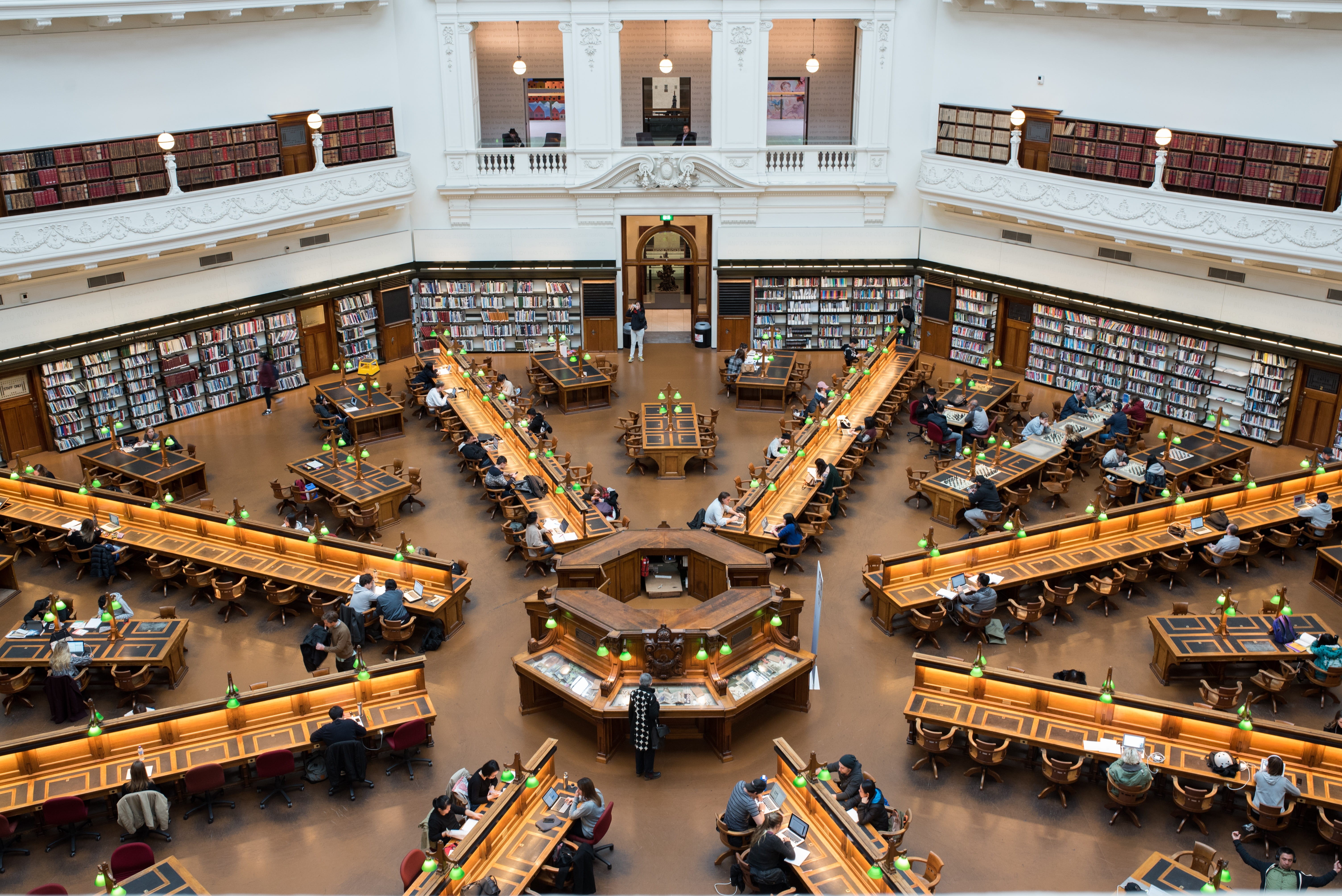melbourne, architectural column, octagonal, indoors, reading, interior, architecture, education, symmetry, people, built structure, incidental people, design, HD Wallpaper
