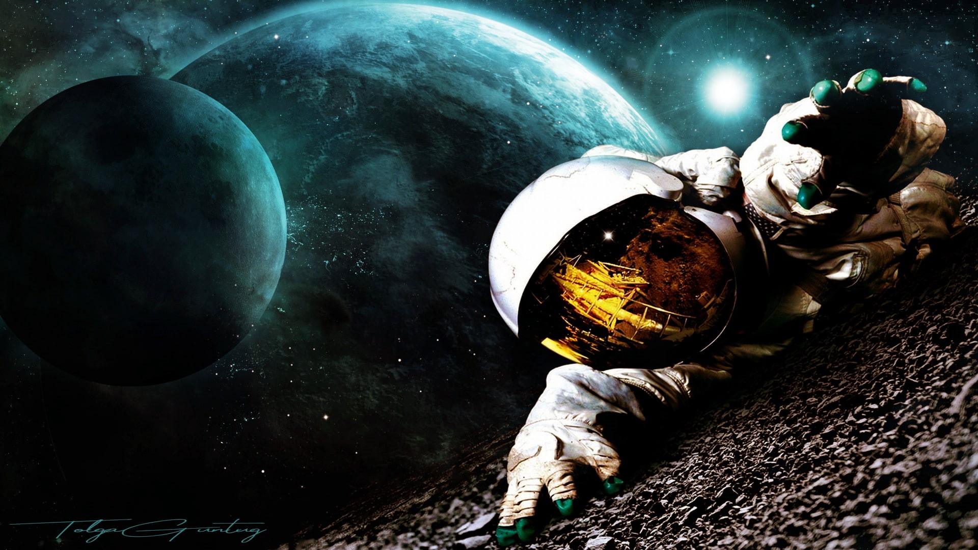 science, close-up, metal, night, photo manipulation, no people, planet - space, digital art, old, astronomy, star - space, sky, artwork, 1080P, stars, HD Wallpaper