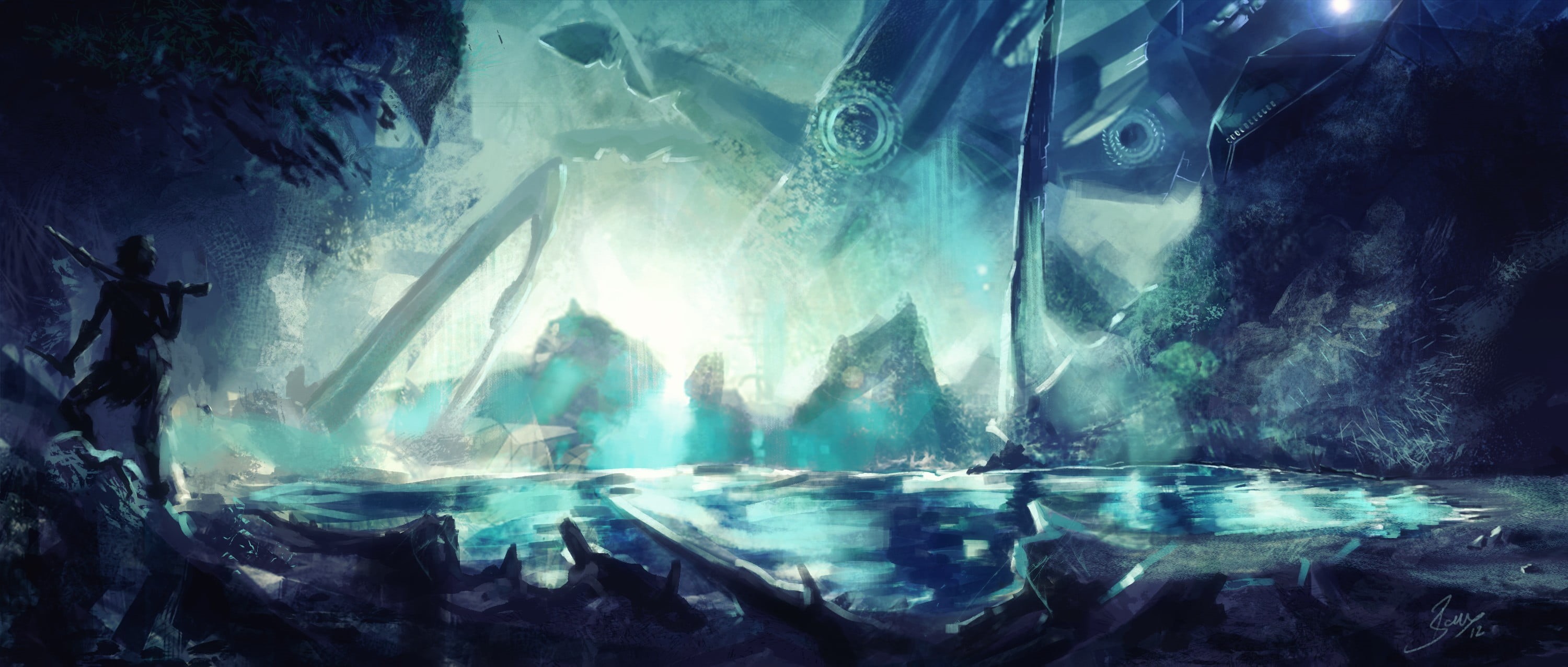 no people, indoors, spacesuit, icicle, water, scenics - nature, low angle view, underwater, waterfront, space, sea, cave, nature, spaceship, person, stone, HD Wallpaper