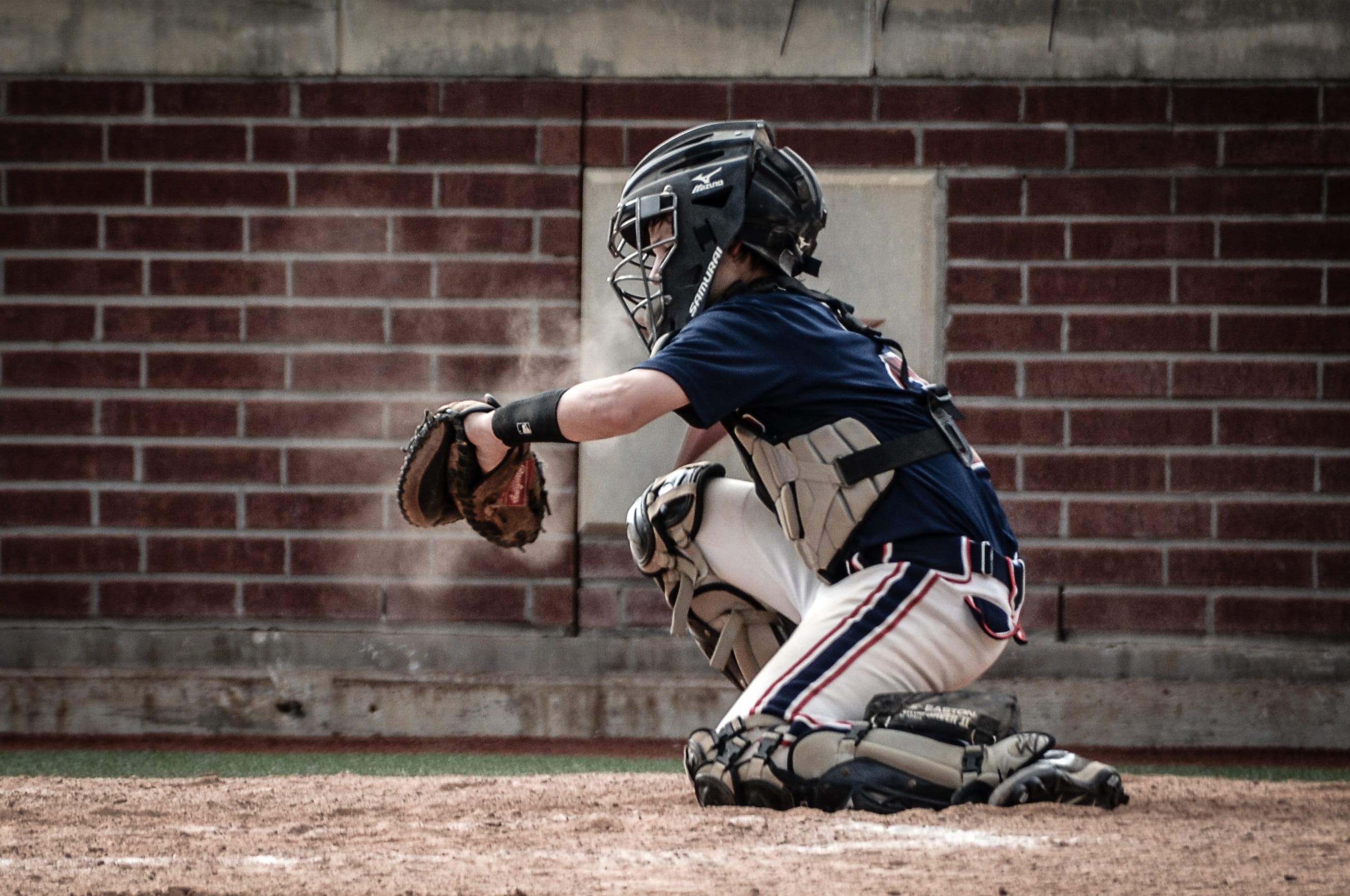 safety, equipment, real people, competition, aggression, male, playing, catch, fun, base, daytime, side view, baseball, day, child, ball, brick wall, sports equipment, HD Wallpaper